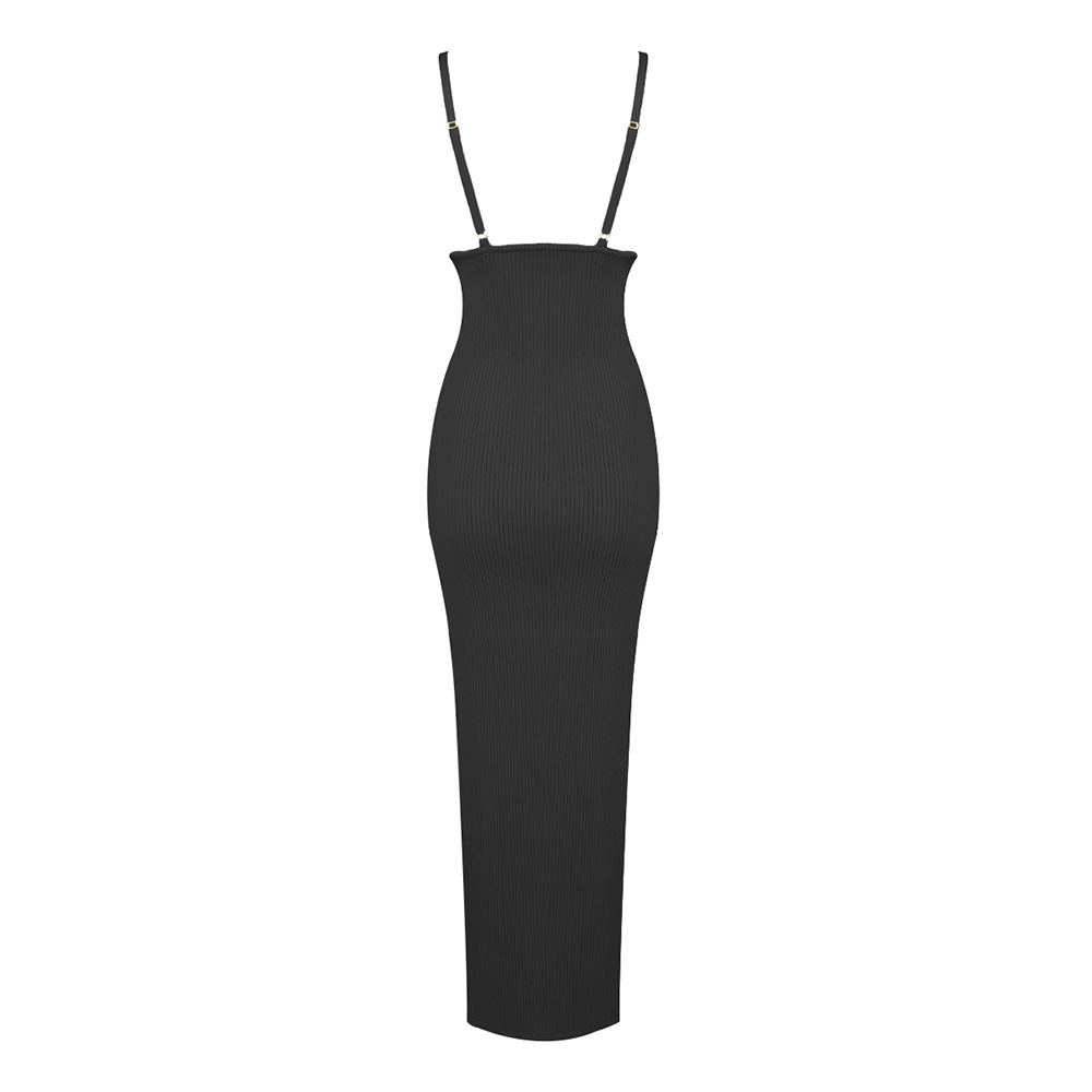 Black Plain Sleeveless A-Line Maxi Dress with High Slit