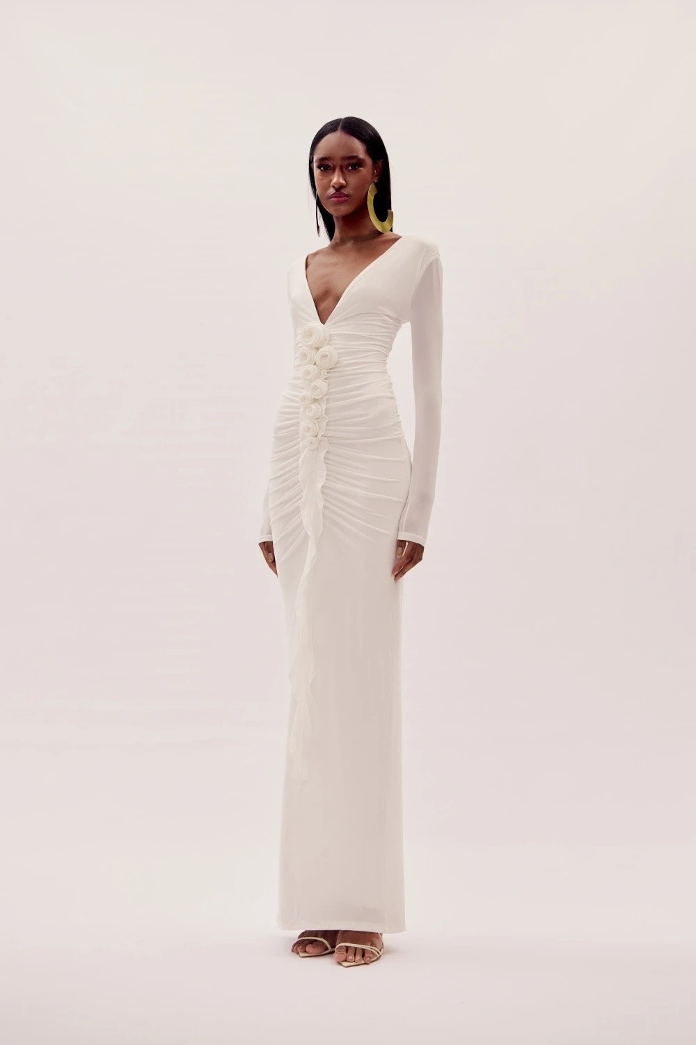 White A-Line Dress with Floral Detail