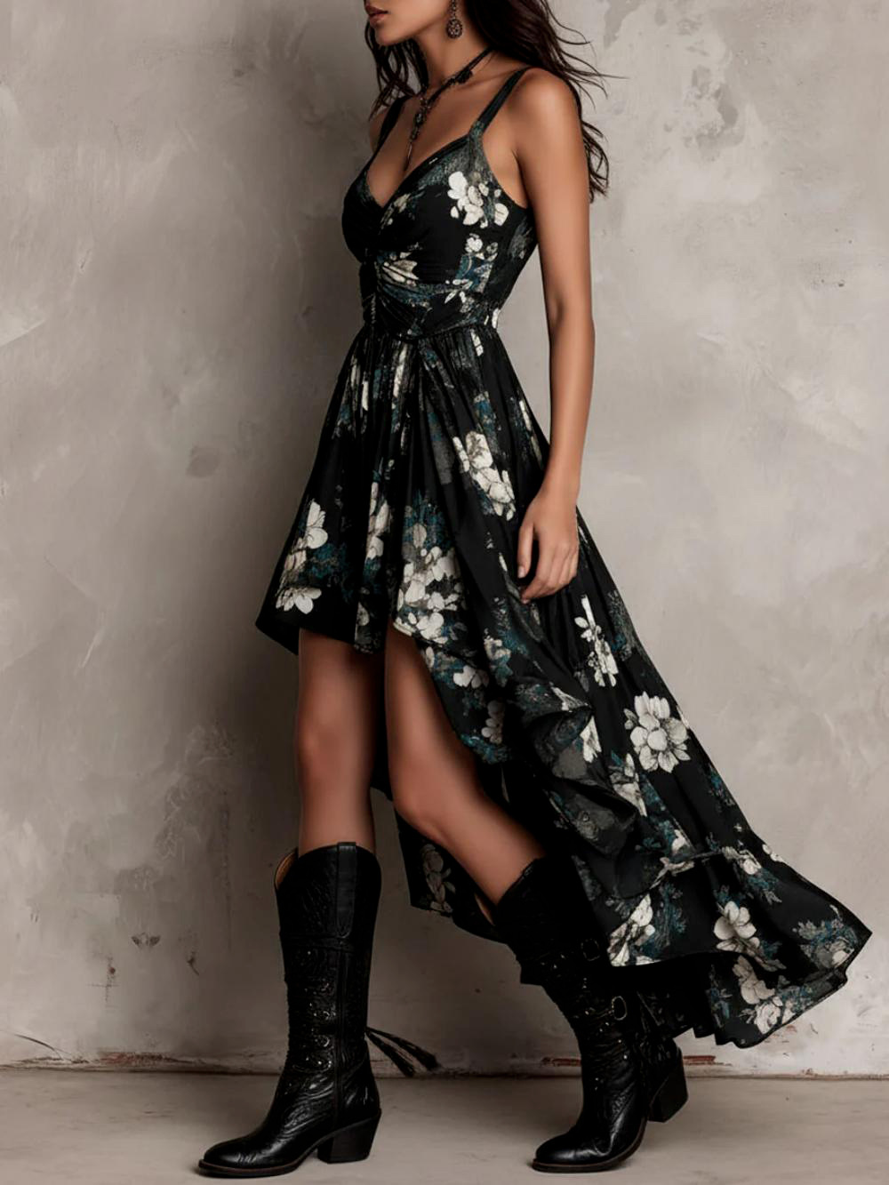 Floral Strappy Fit and Flare Midi Dress