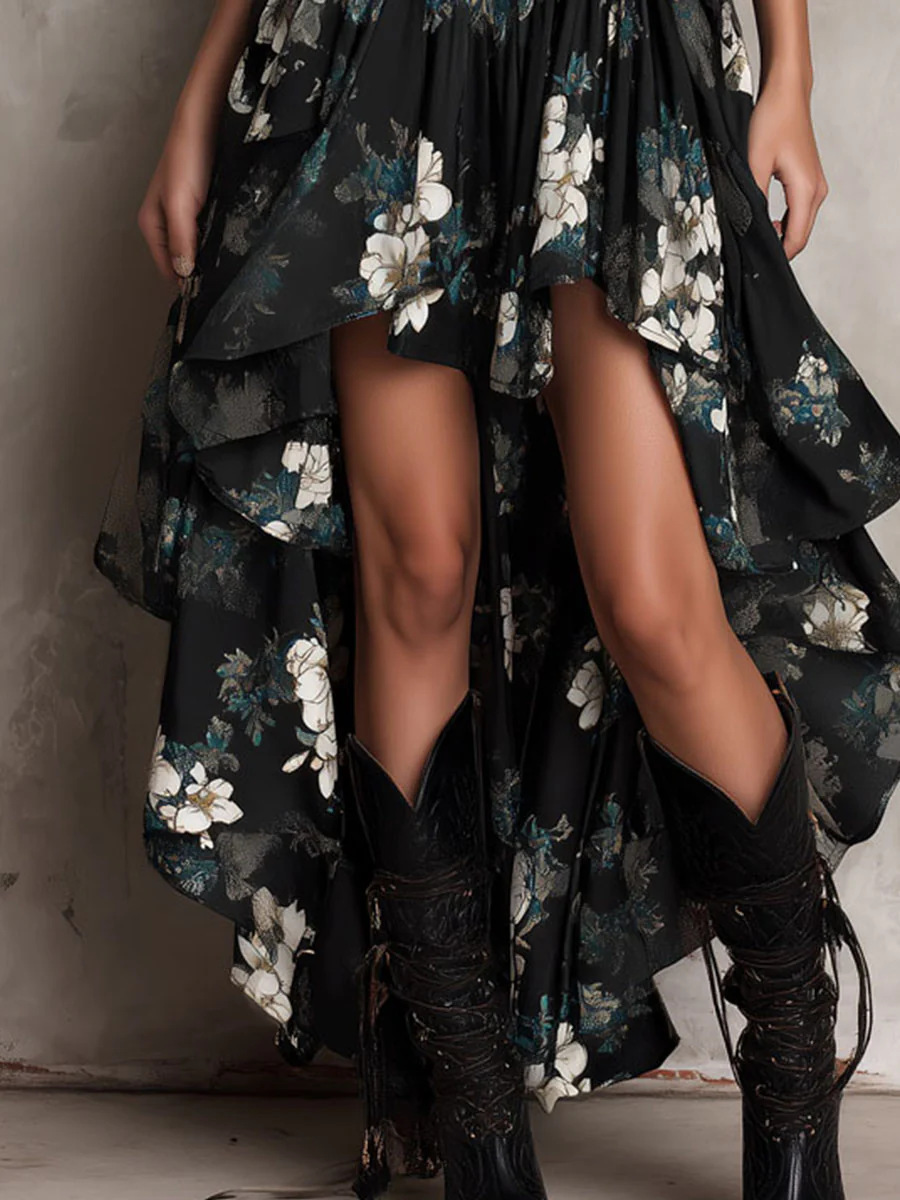 Floral Strappy Fit and Flare Midi Dress