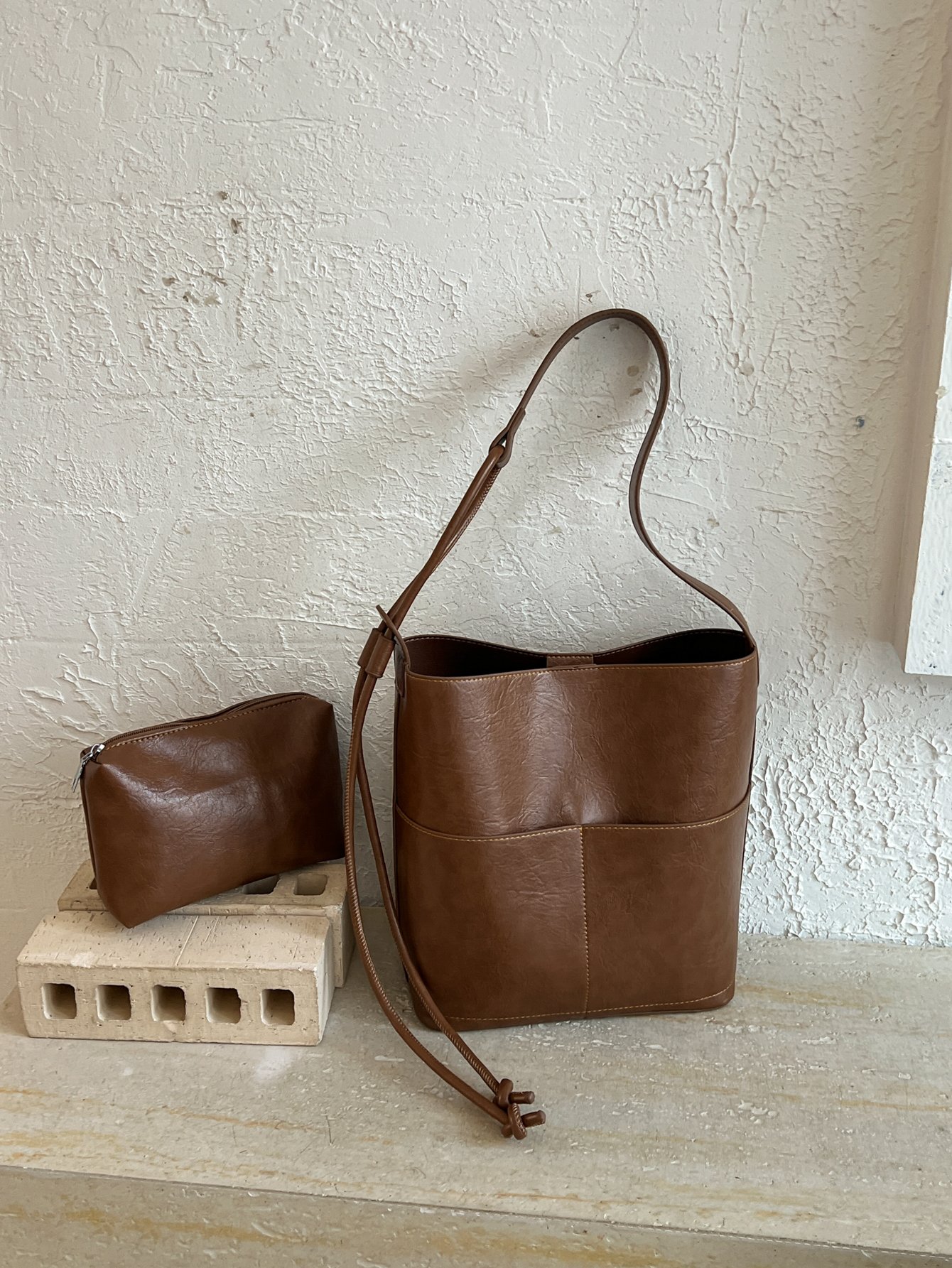 Brown Solid Shoulder Bag
