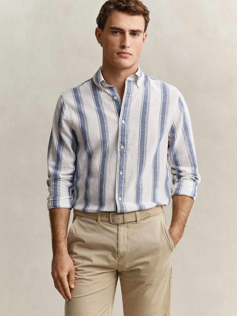 Men Regular Cotton Linen Stripe Shirt
