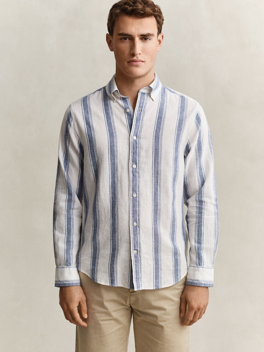 Men Regular Cotton Linen Stripe Shirt