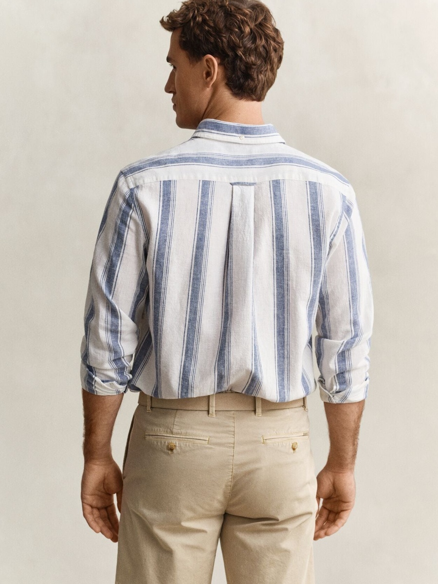 Men Regular Cotton Linen Stripe Shirt