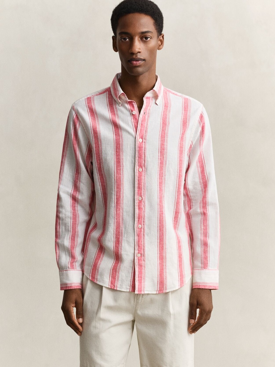 Men Regular Cotton Linen Stripe Shirt
