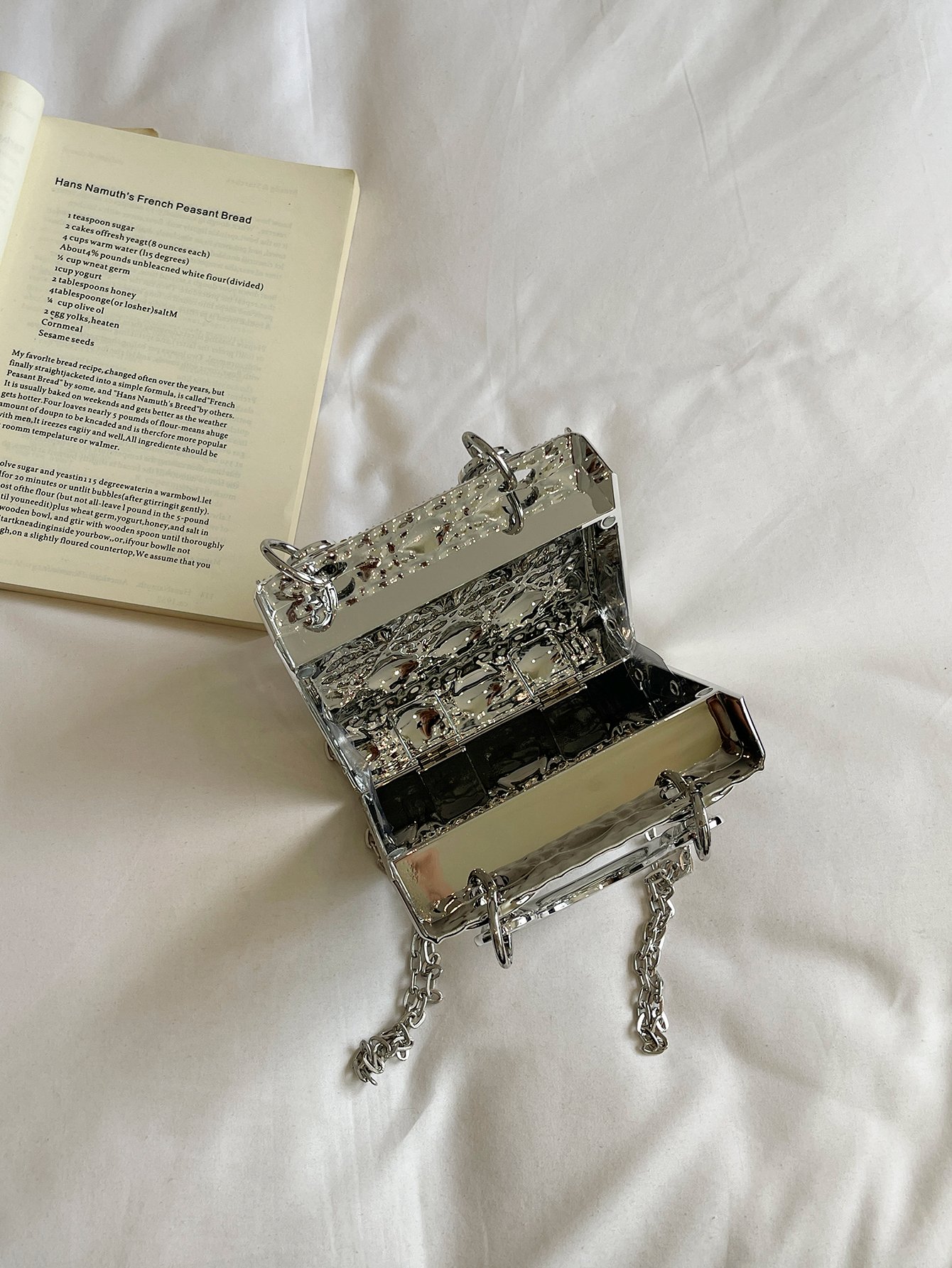 Silver Texture Handbag with Push Lock