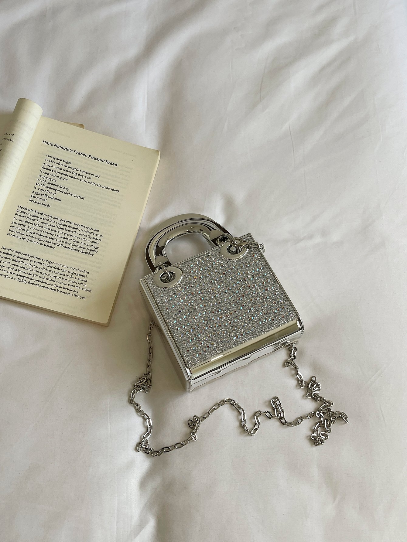 Silver Texture Handbag with Push Lock