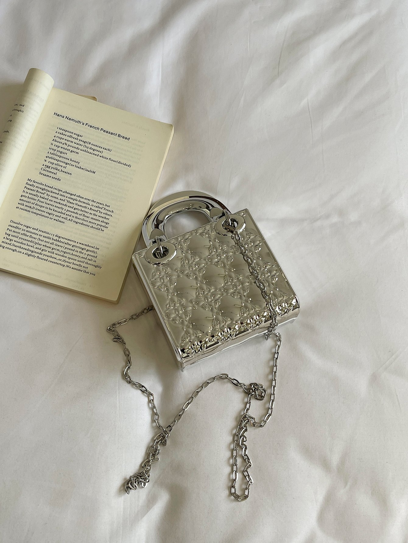 Silver Texture Handbag with Push Lock