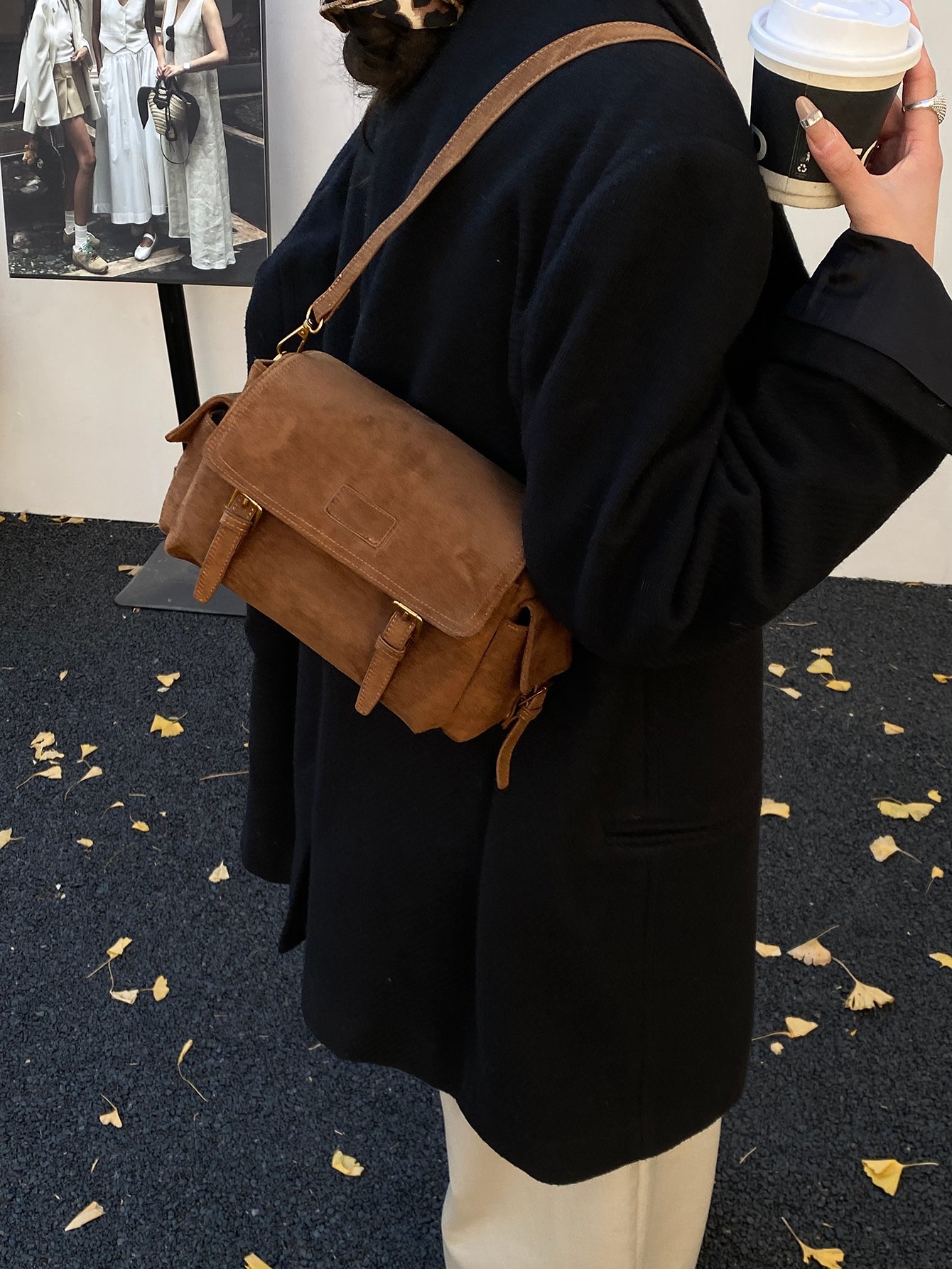 Brown Solid Shoulder Bag with Flap