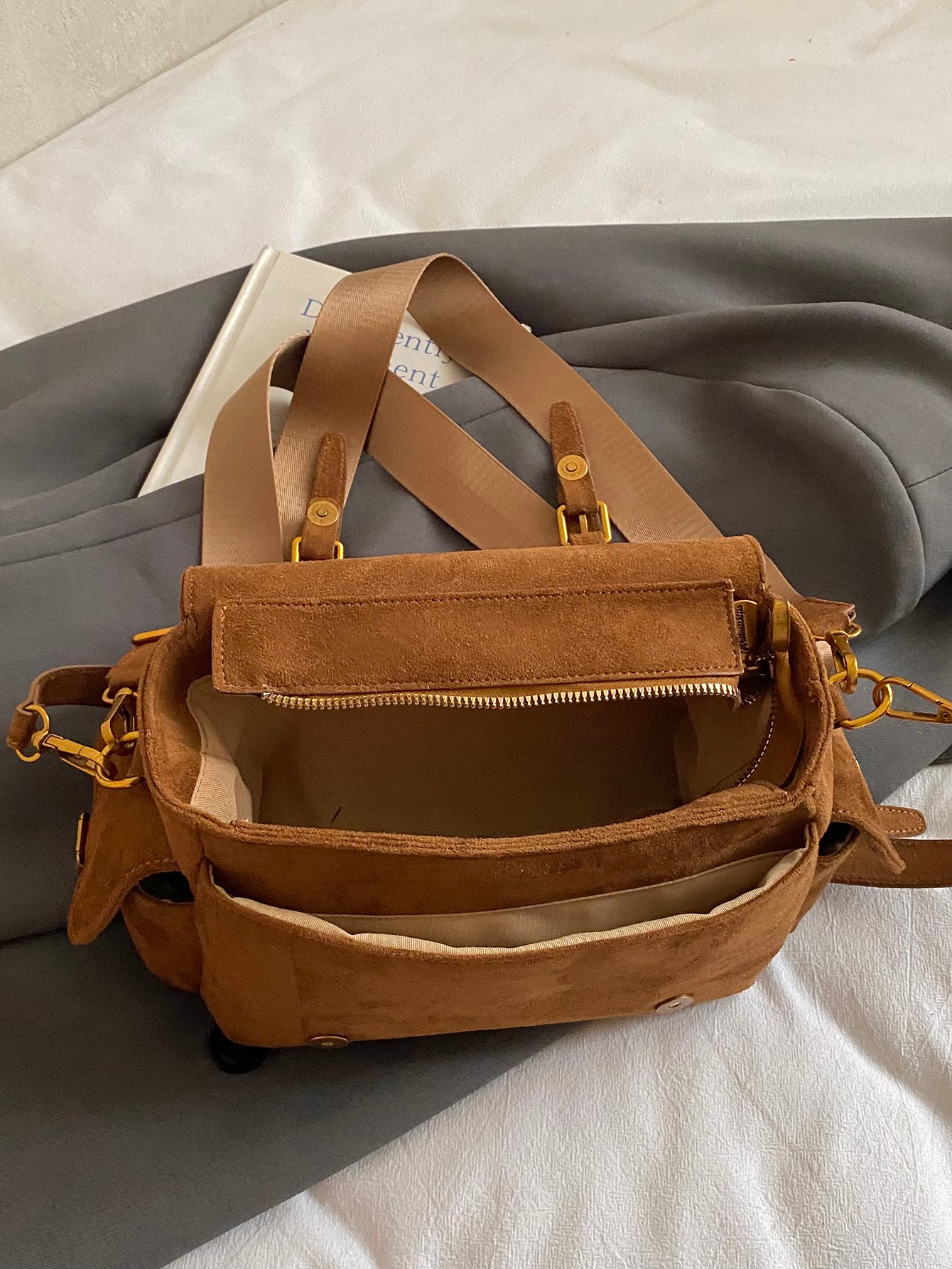 Brown Solid Shoulder Bag with Flap