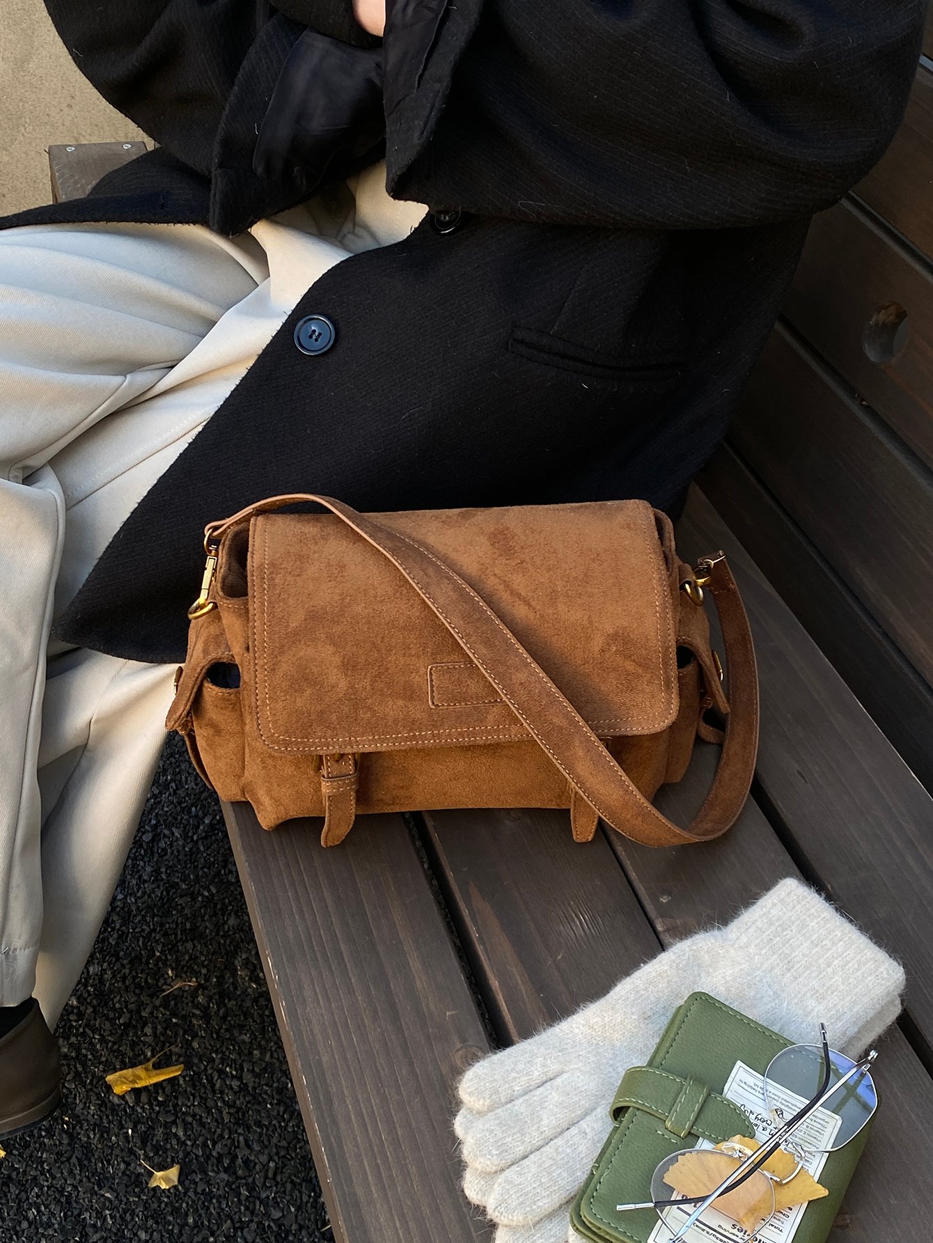Brown Solid Shoulder Bag with Flap