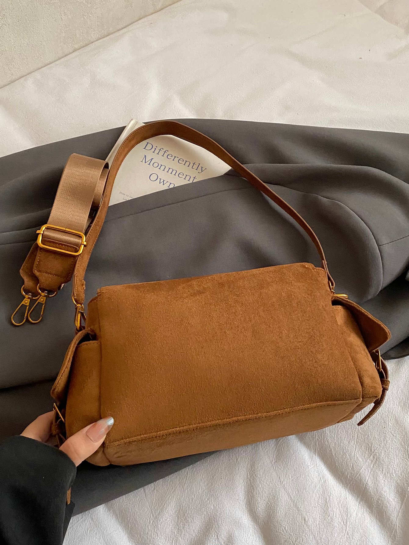 Brown Solid Shoulder Bag with Flap