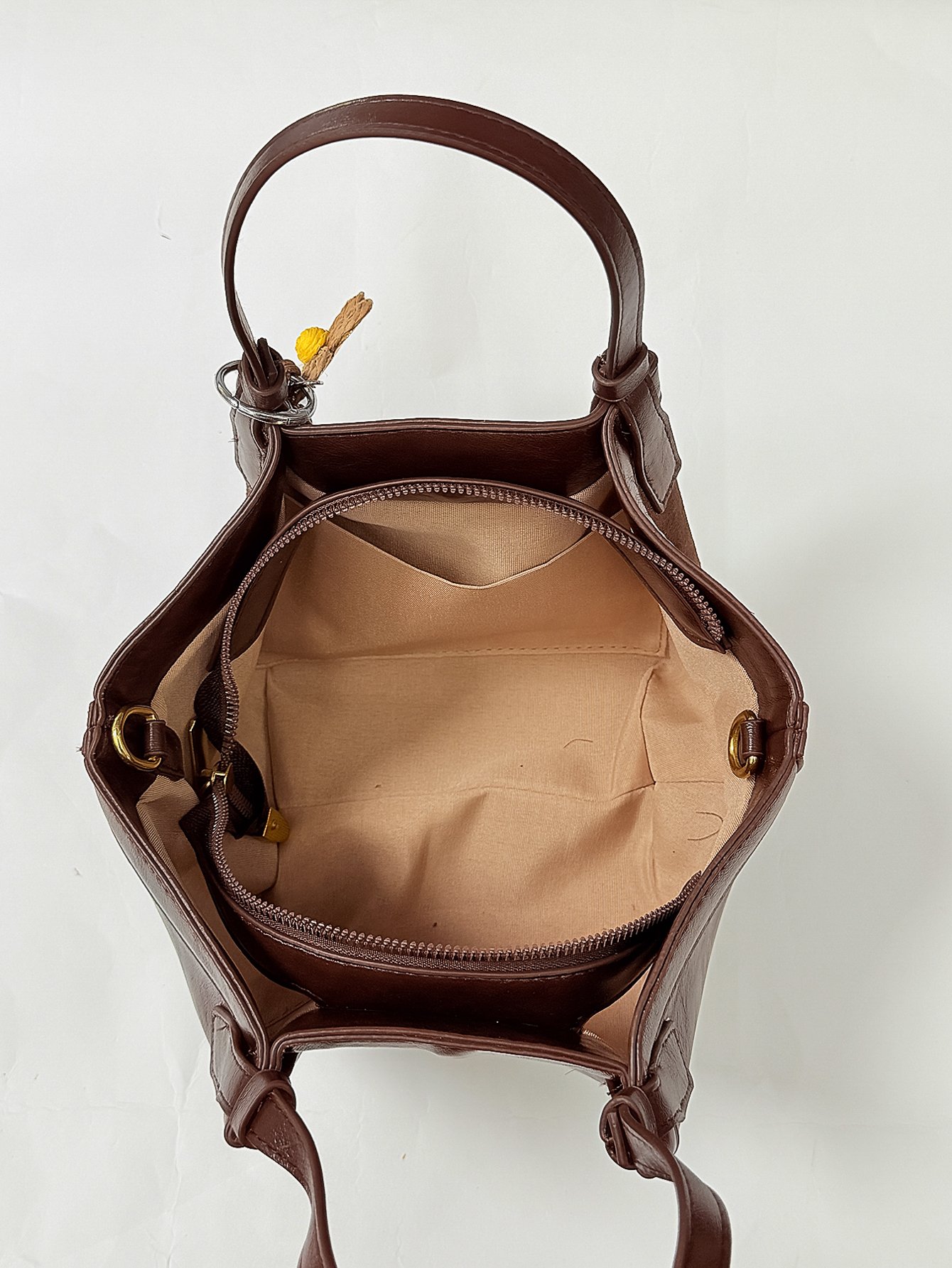 Coffee Brown Solid Shoulder Bag with Zip