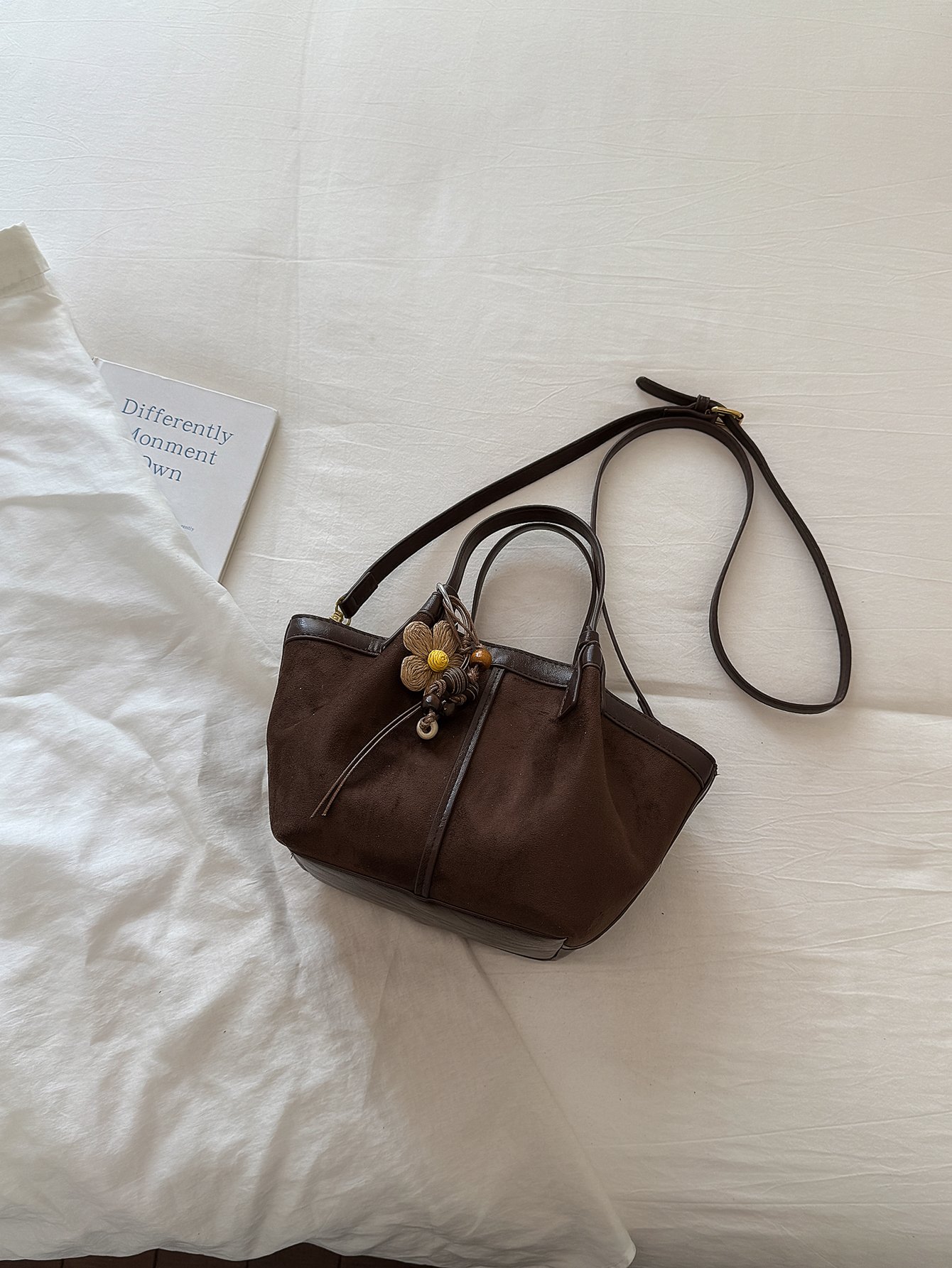 Coffee Brown Solid Shoulder Bag with Zip