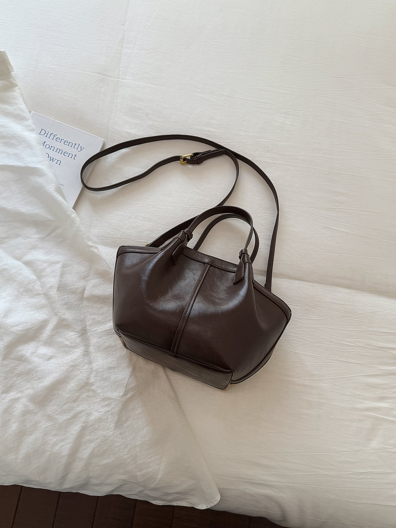 Coffee Brown Solid Shoulder Bag with Zip