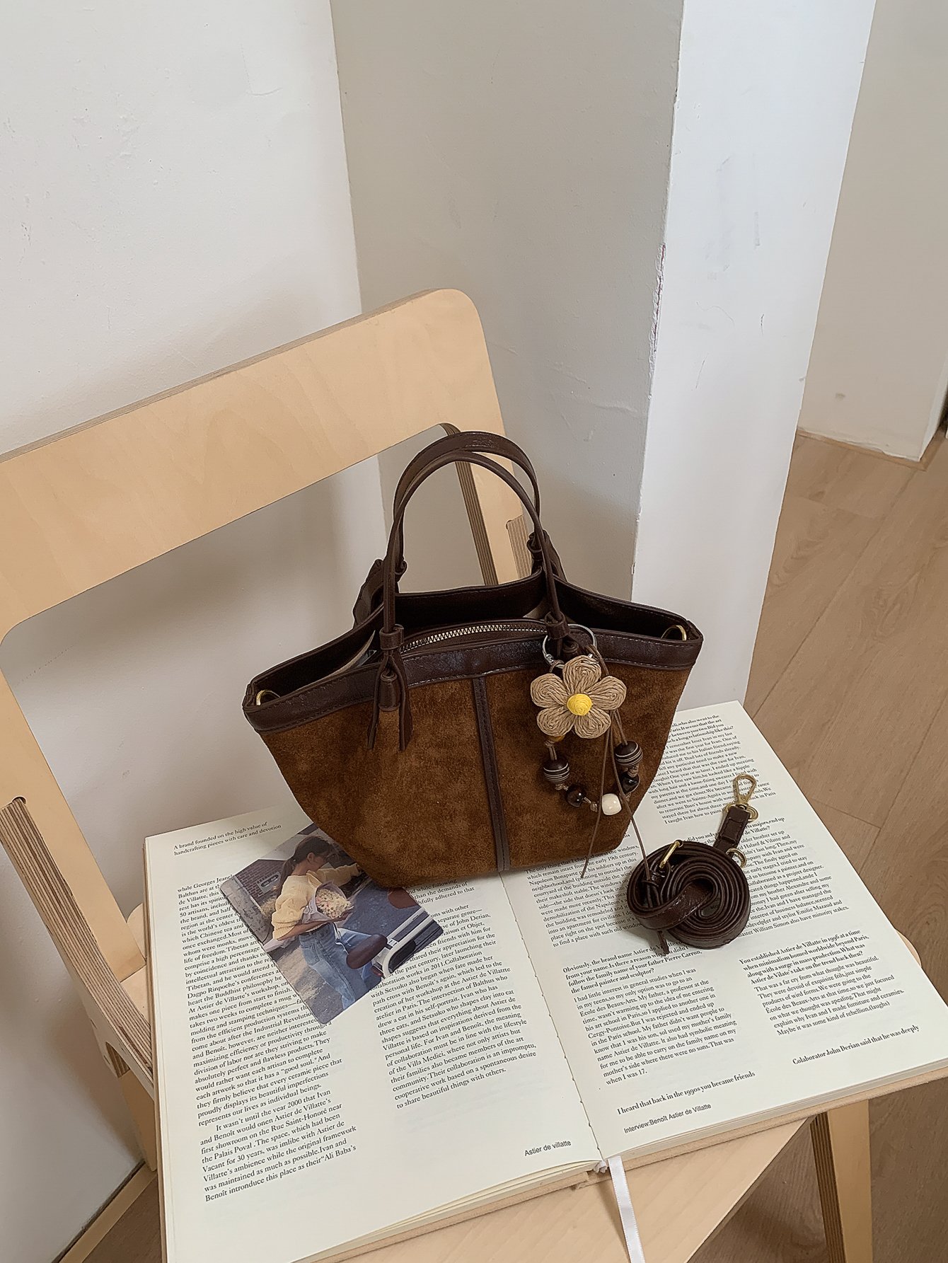 Brown Solid Handbag with Zip