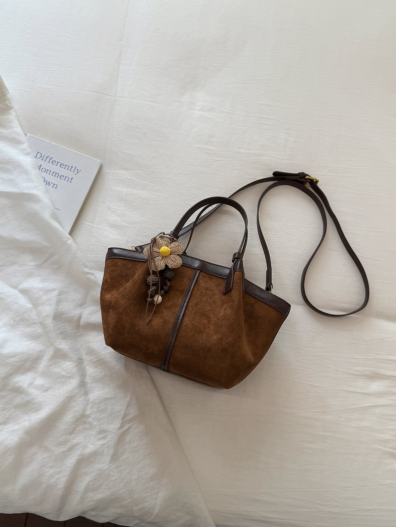 Brown Solid Handbag with Zip