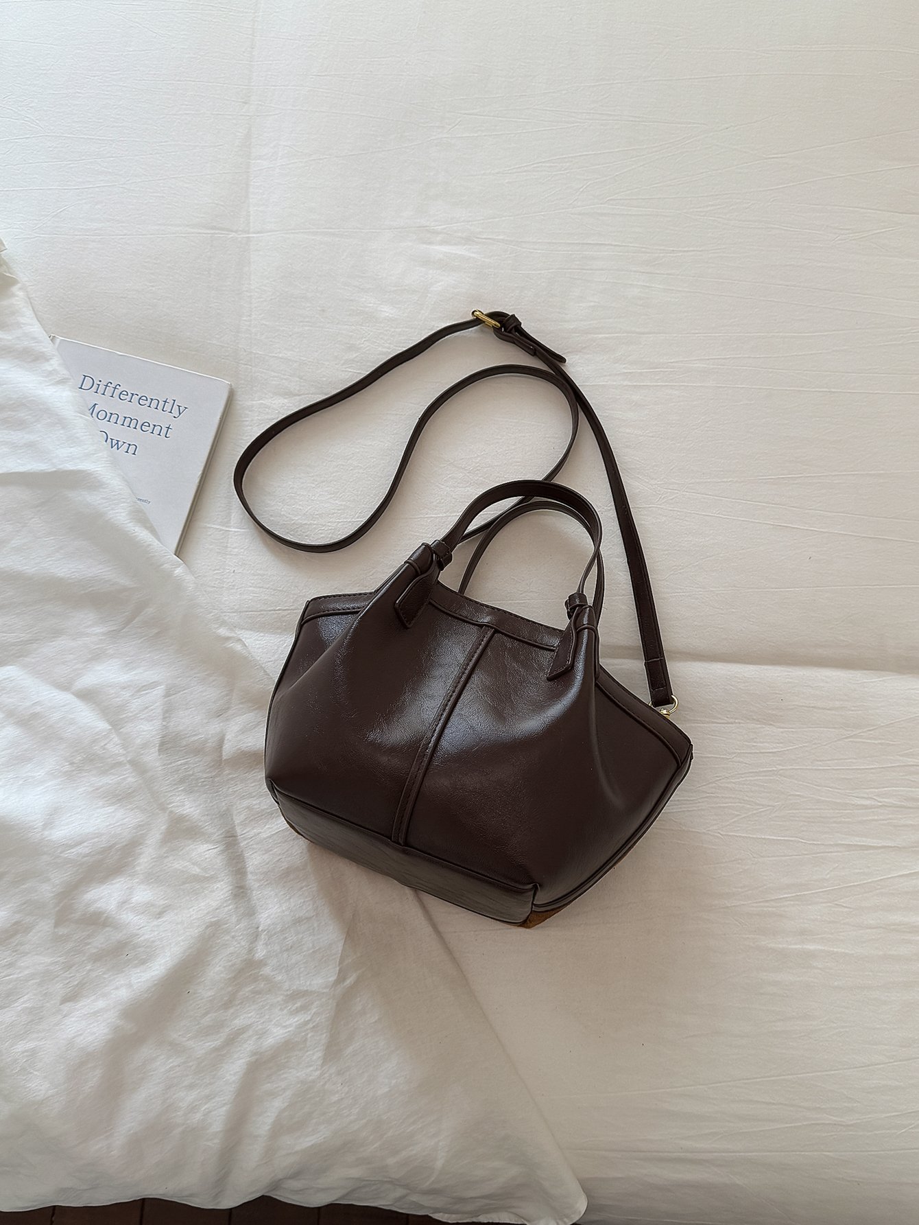 Brown Solid Handbag with Zip