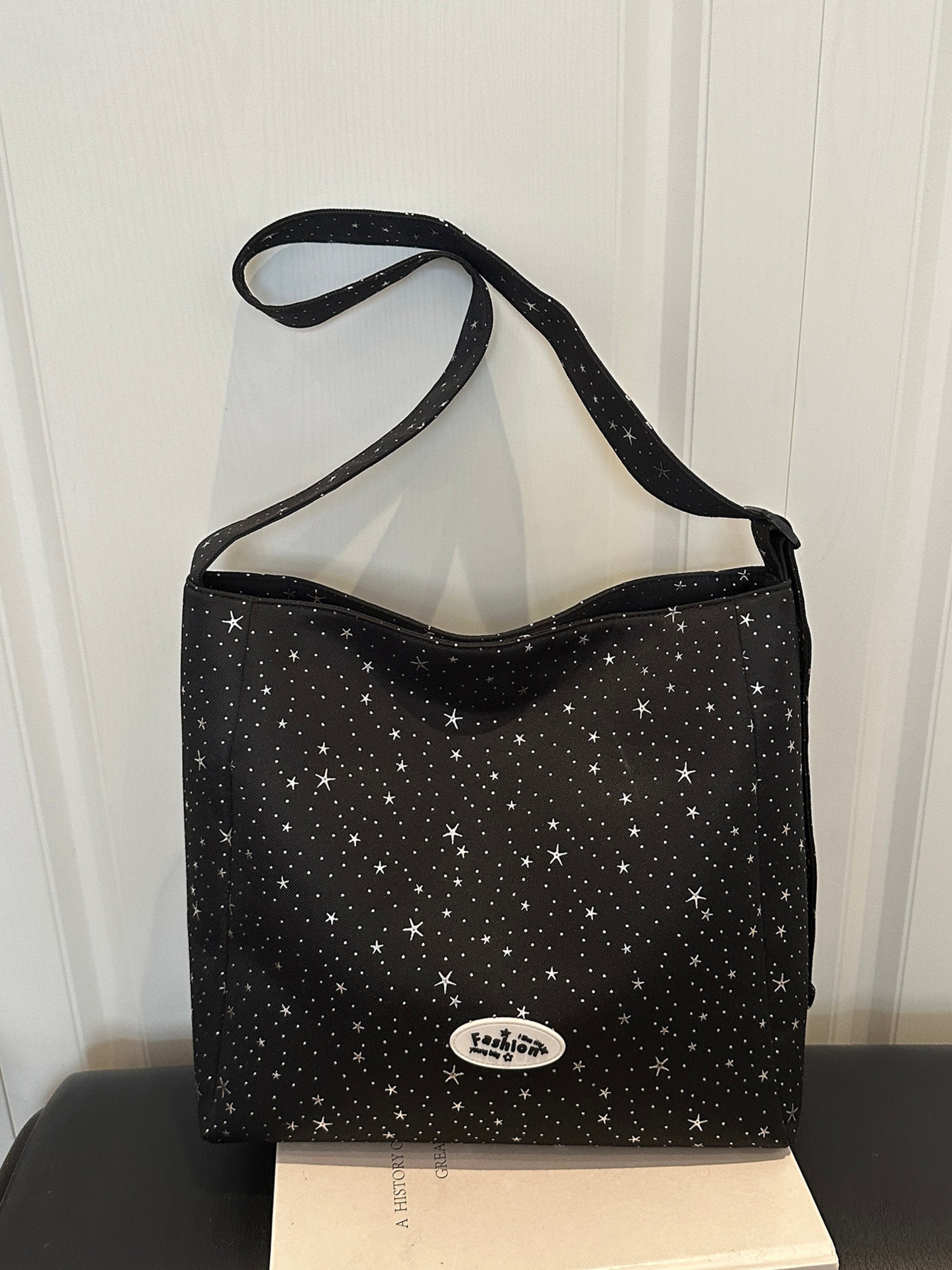 Black Printed Shoulder Bag with Button