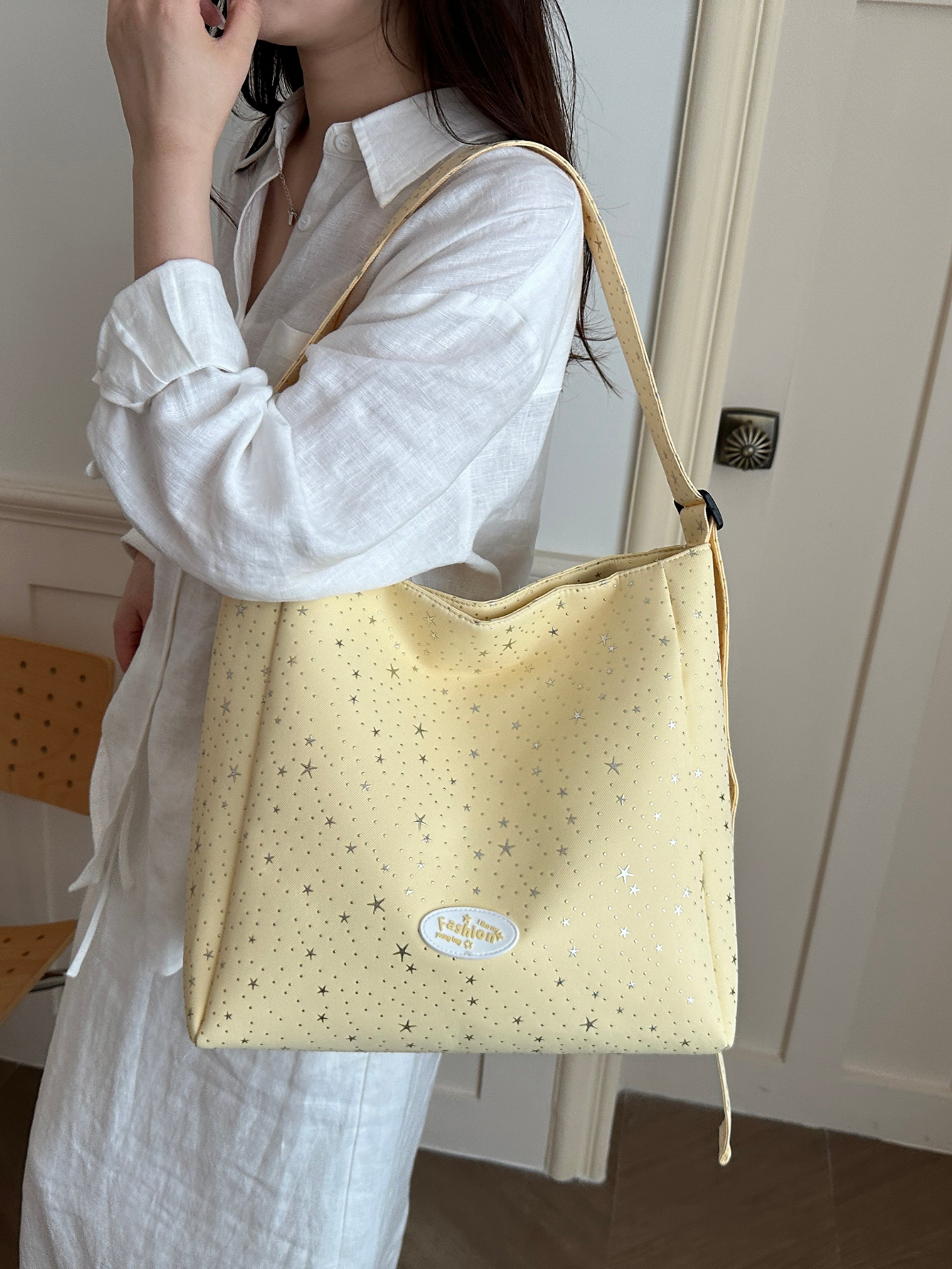 Yellow Printed Shoulder Bag with Button