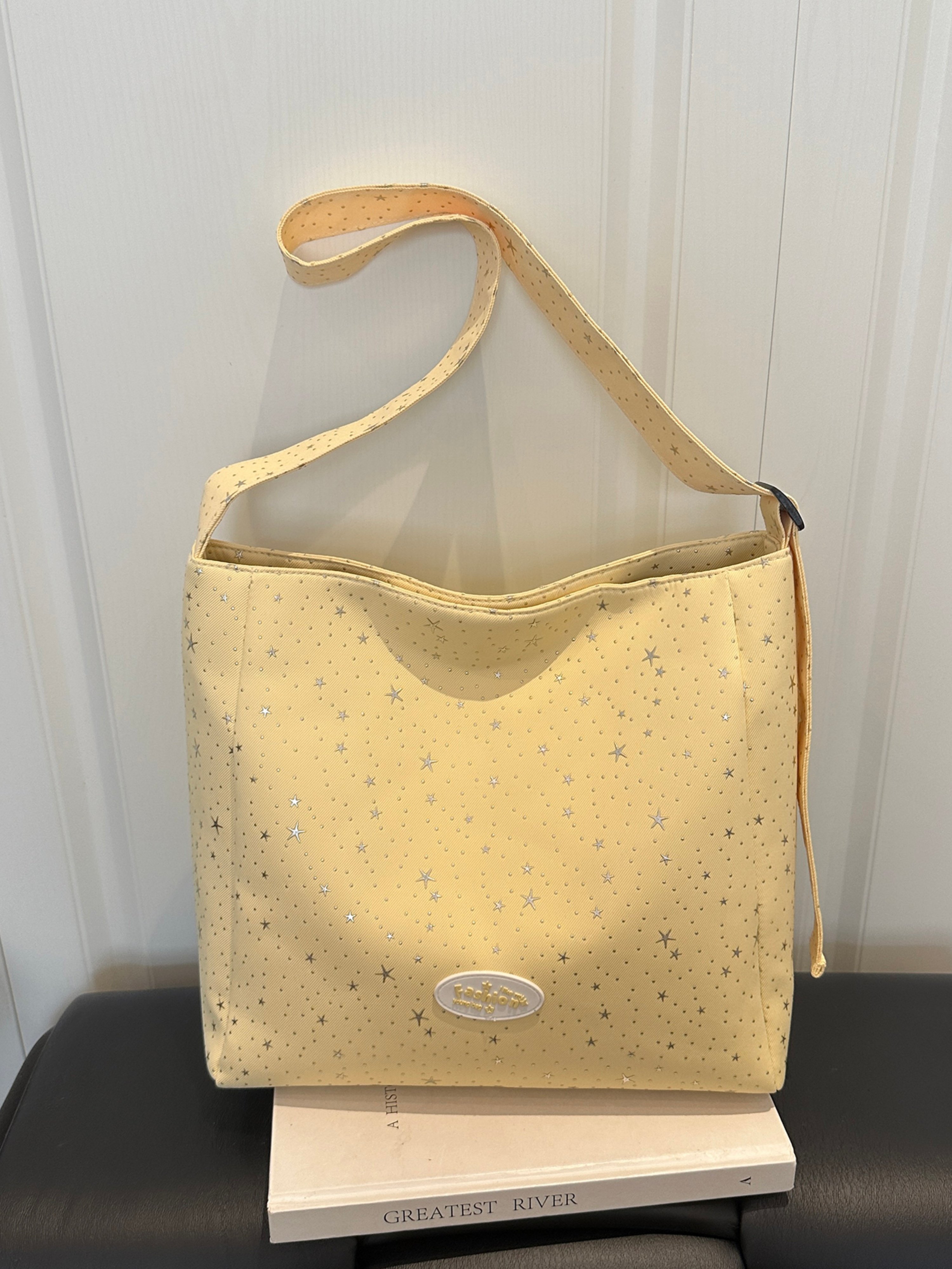 Yellow Printed Shoulder Bag with Button