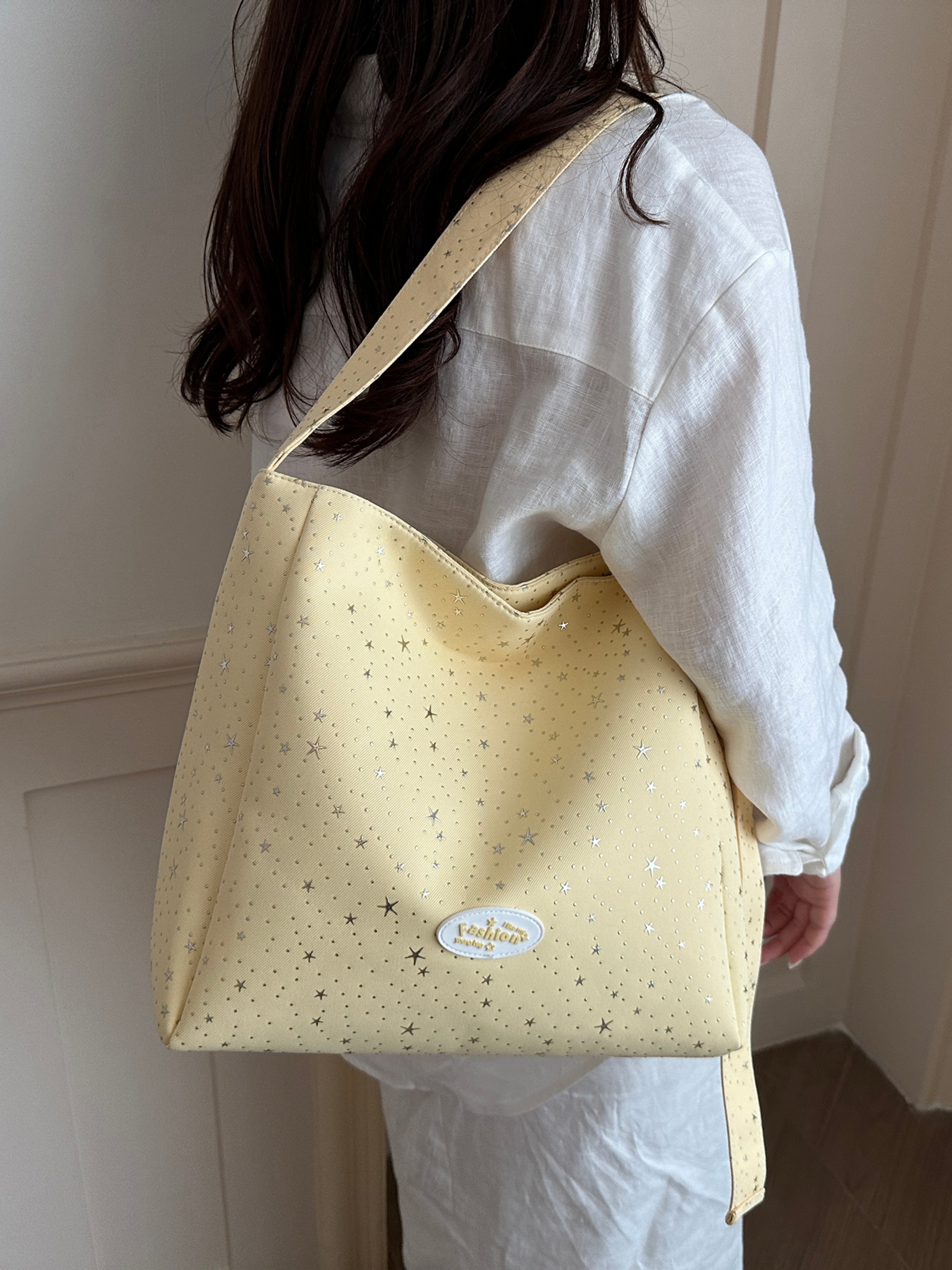 Yellow Printed Shoulder Bag with Button