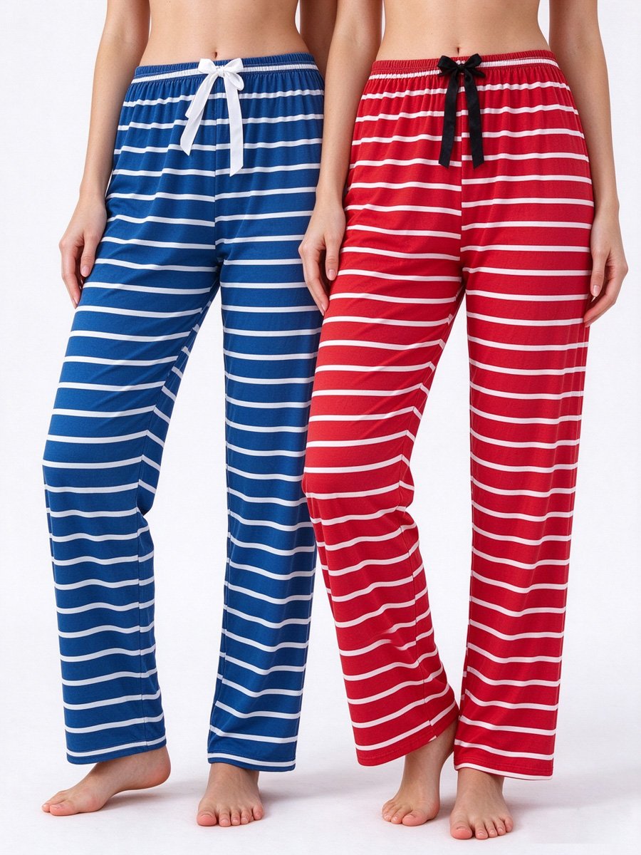 Pack of 2 - Striped Full-Length Straight Pyjama