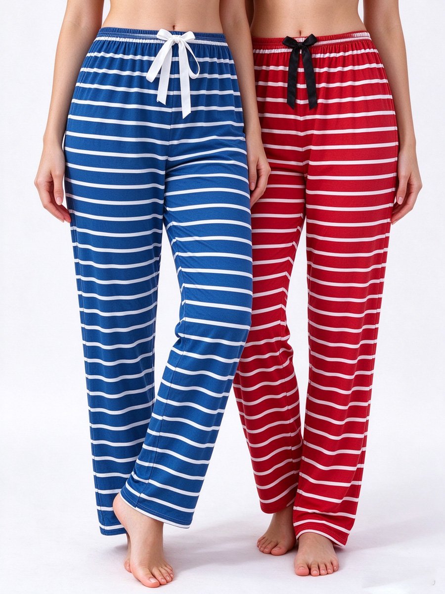 Pack of 2 - Striped Full-Length Straight Pyjama
