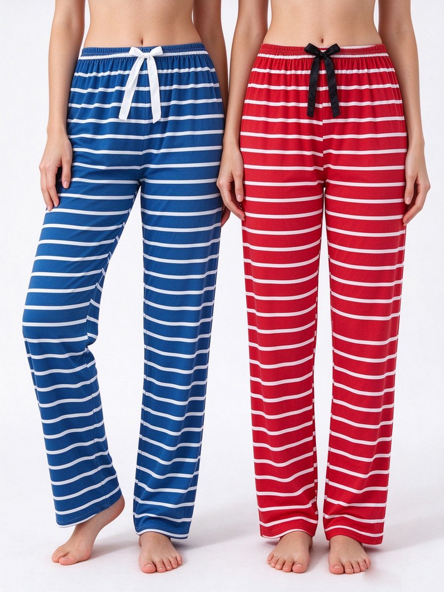 Pack of 2 - Striped Full-Length Straight Pyjama