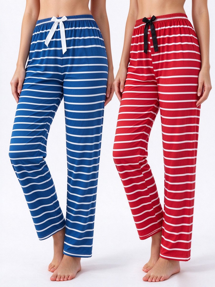 Pack of 2 - Striped Full-Length Straight Pyjama