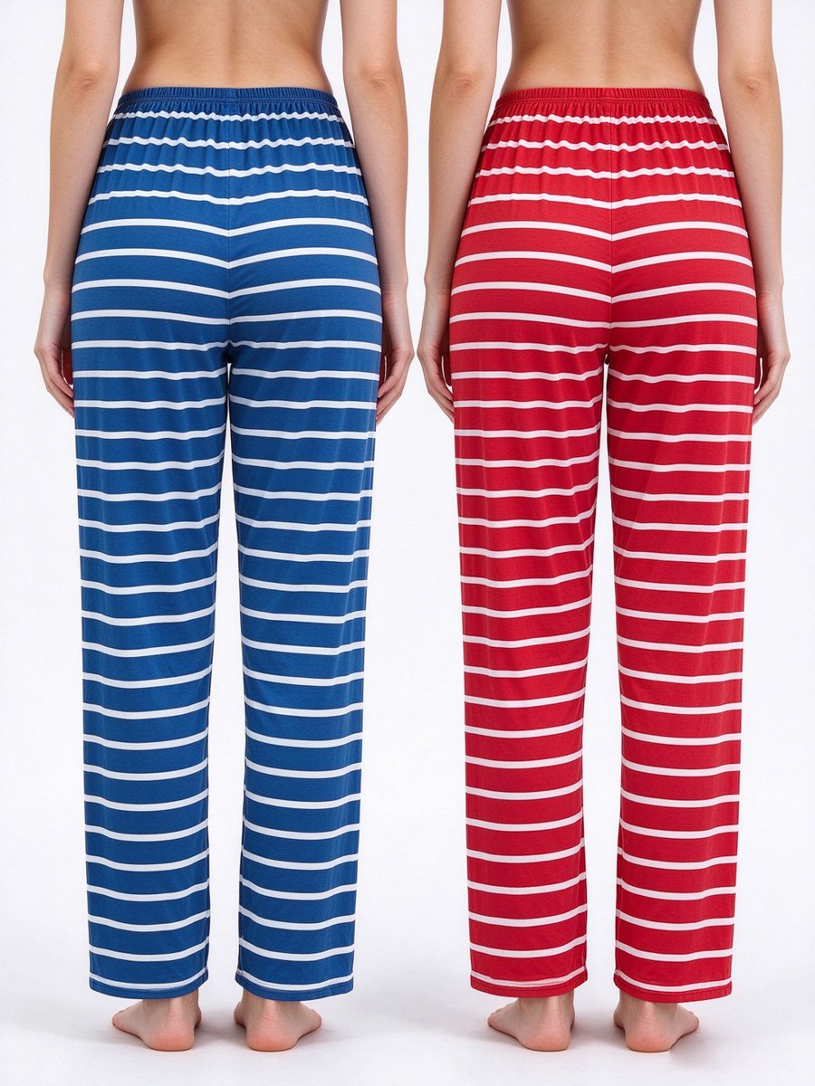 Pack of 2 - Striped Full-Length Straight Pyjama
