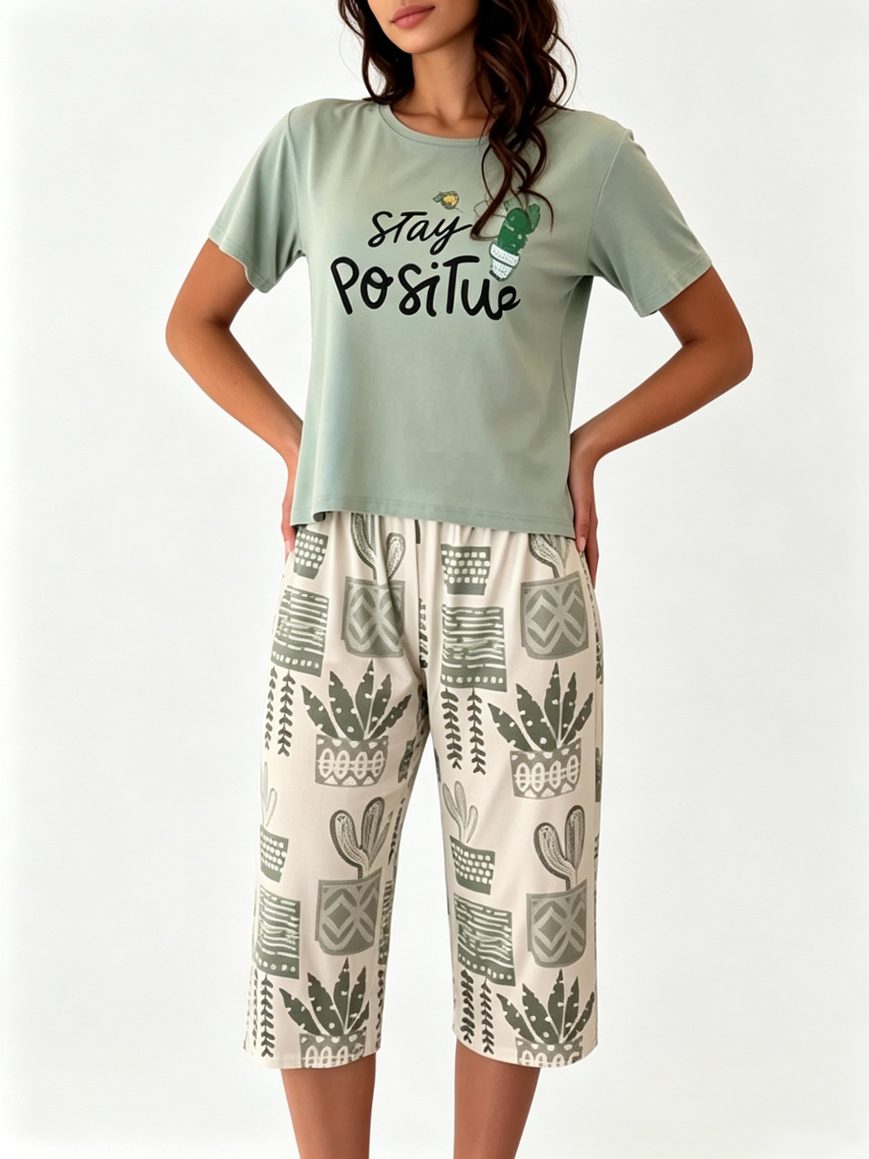 Multi Printed T-Shirt and Straight Pyjama Set