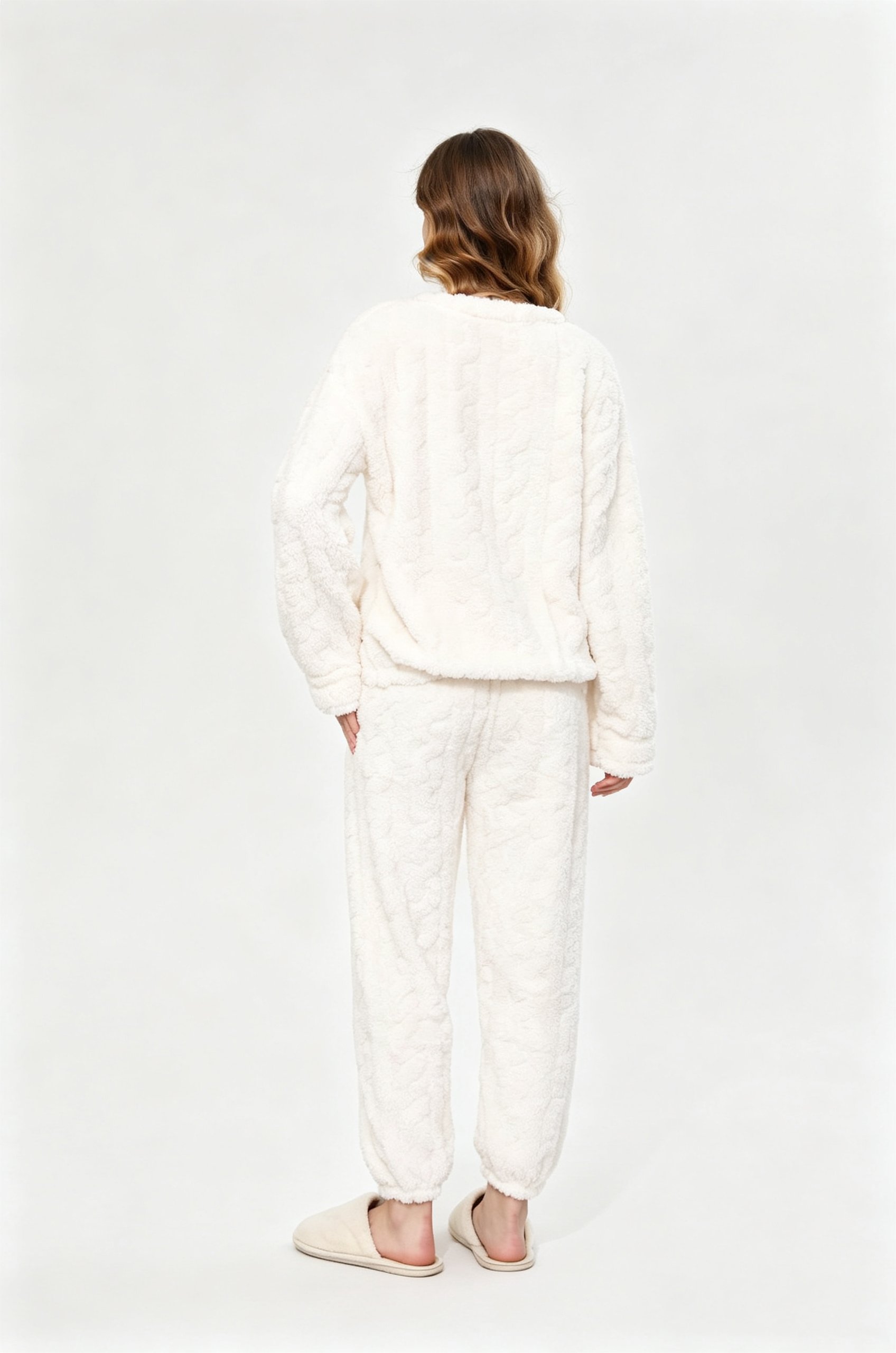 Cozy Beige Teddy Bear Print Knitted Pajama Set