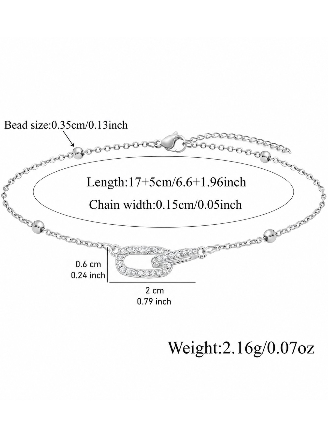 Grey Oval Link Bracelet for Women - Casual