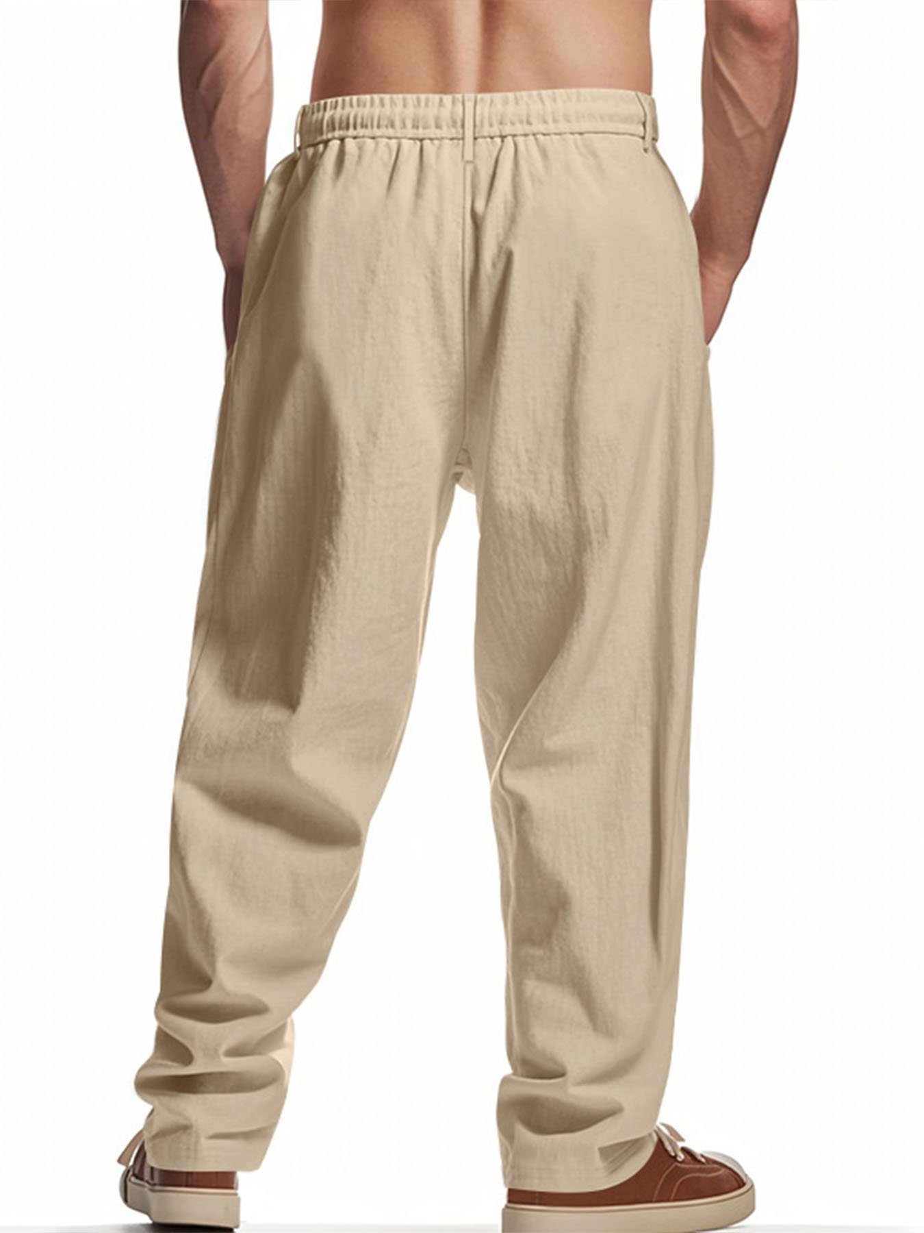 Beige Solid Relaxed Pants