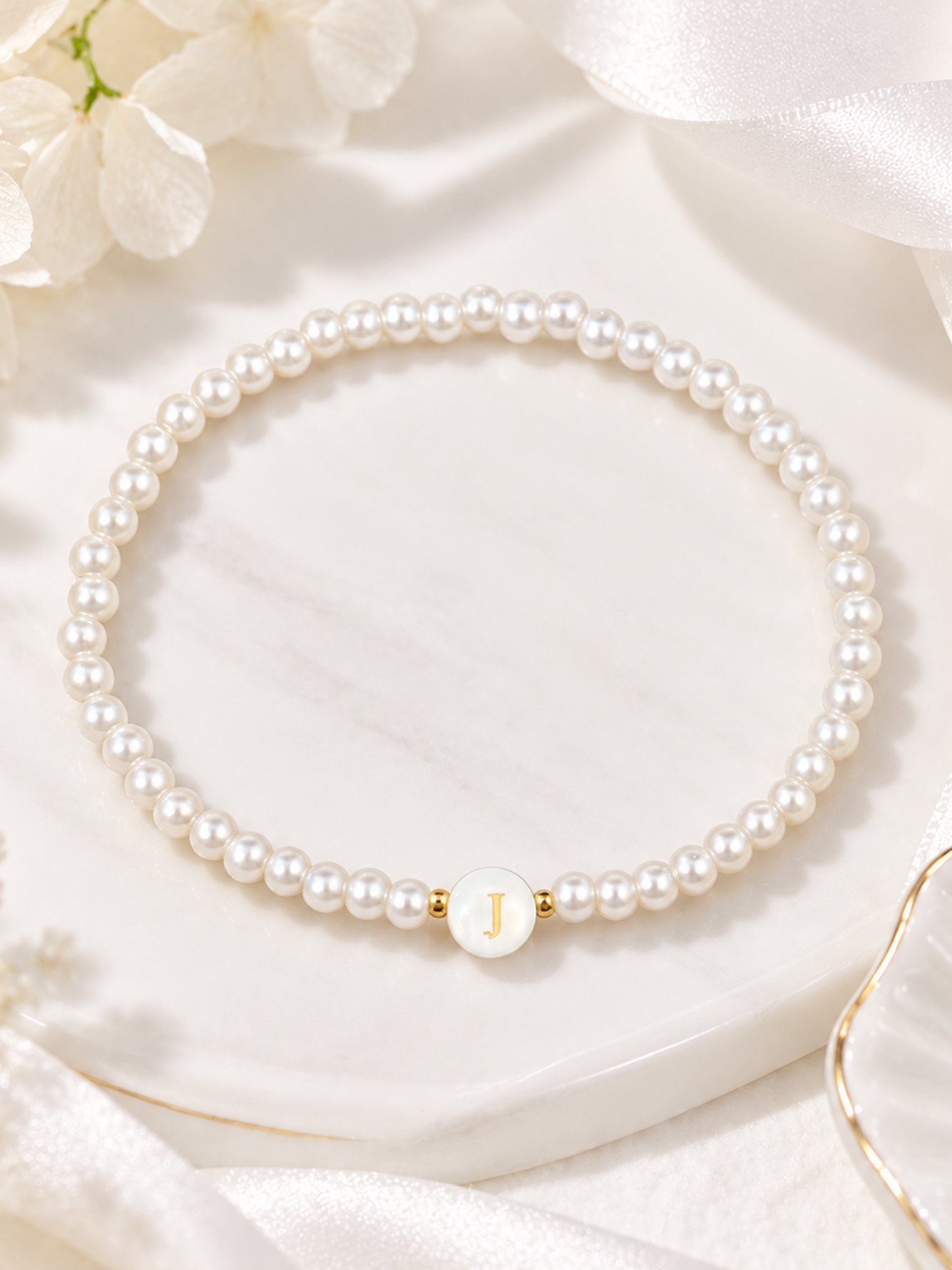 White Solid Beaded Bracelet