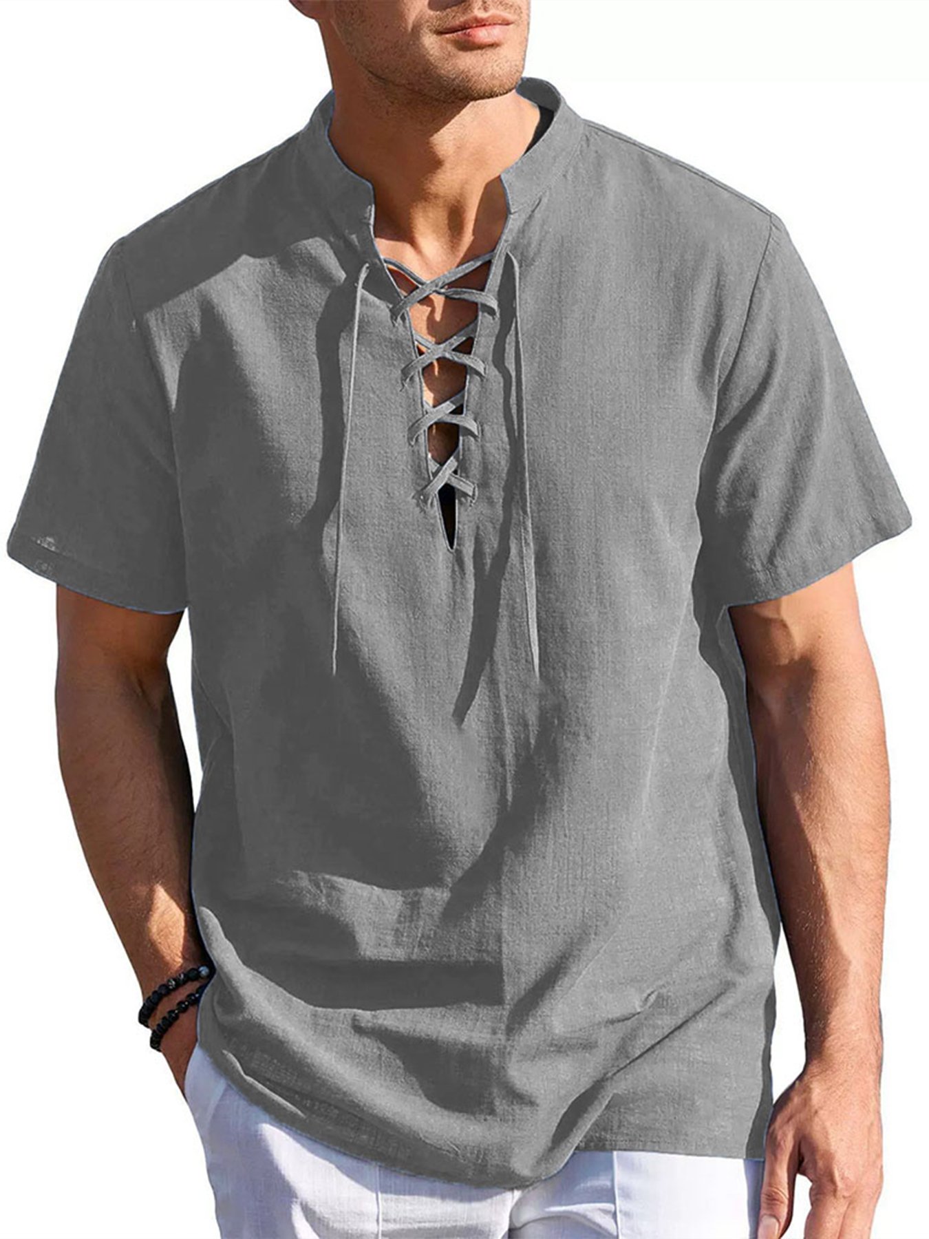 Grey Solid Short Sleeves Regular Shirt