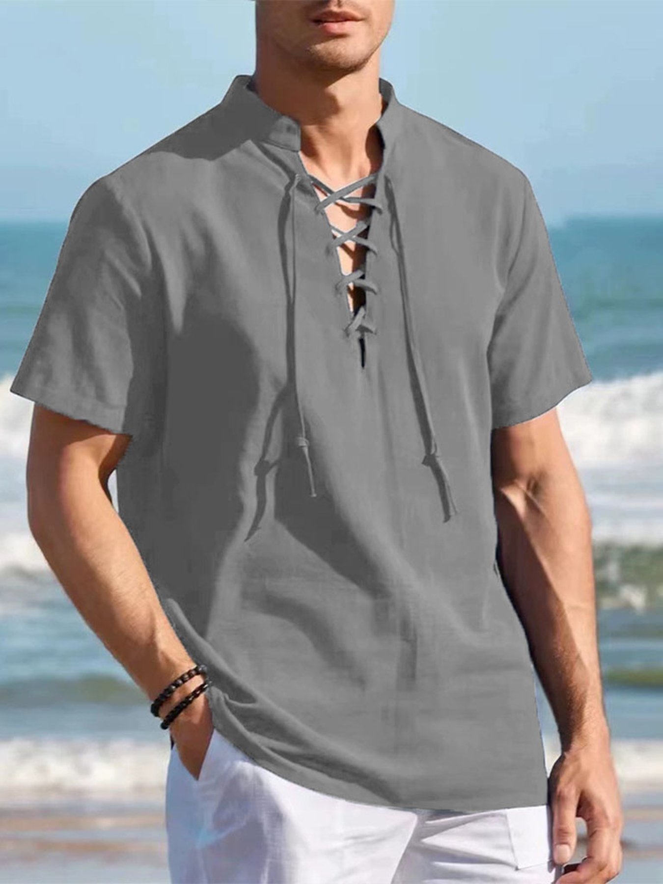 Grey Solid Short Sleeves Regular Shirt
