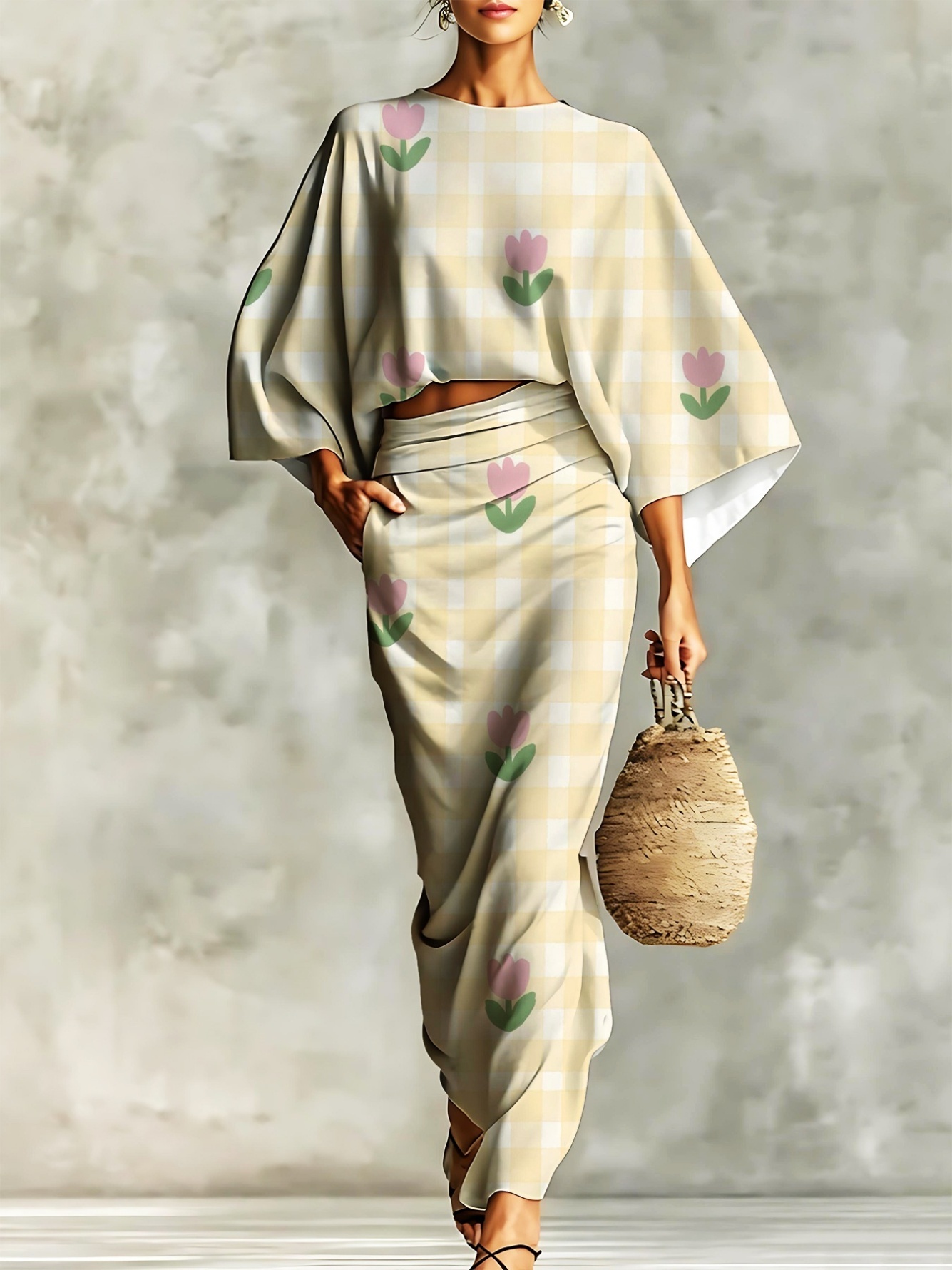Khaki Dyed Bandeau and Wide Leg Set