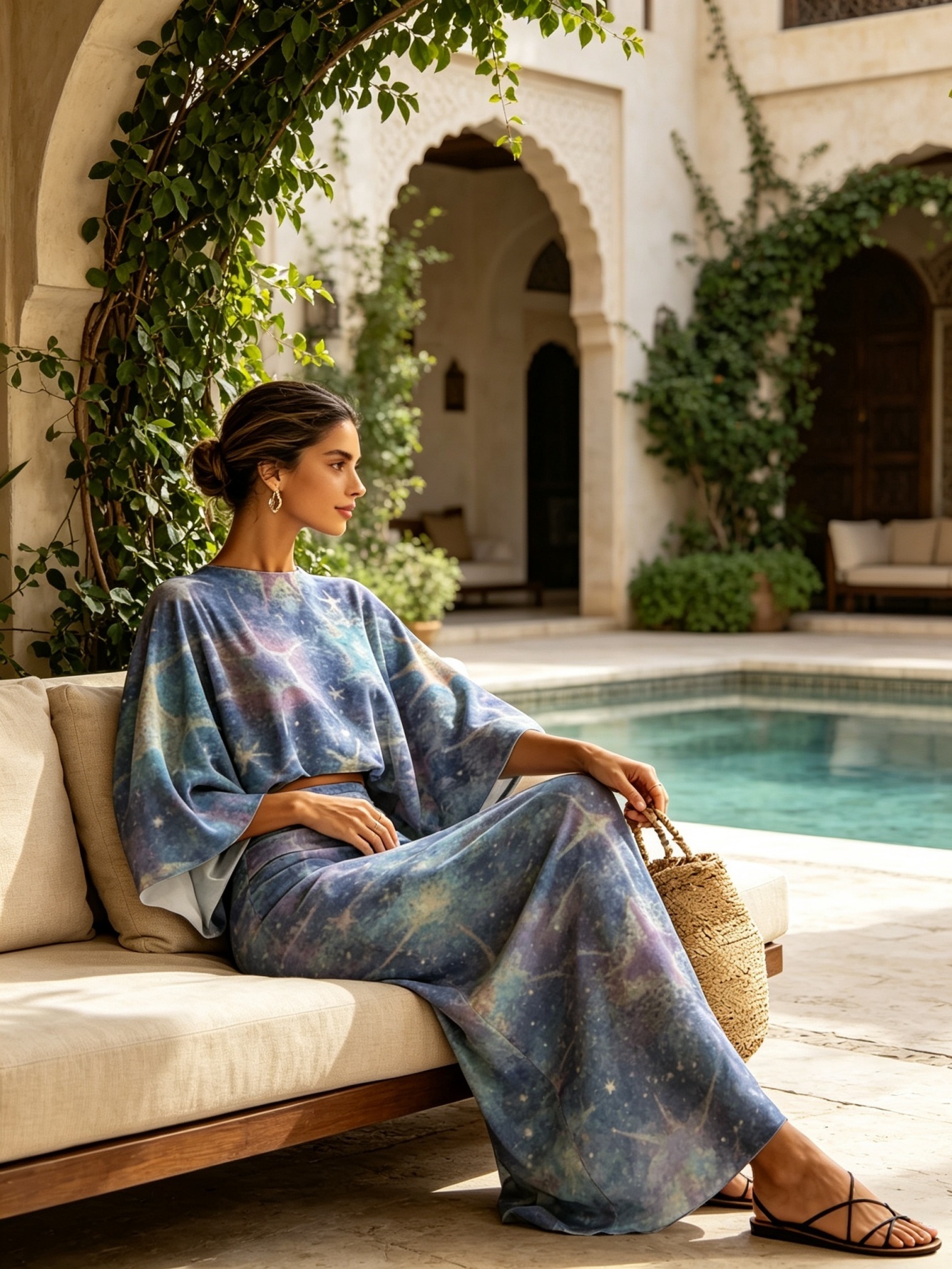 Blue Dyed Bandeau and Wide Leg Set