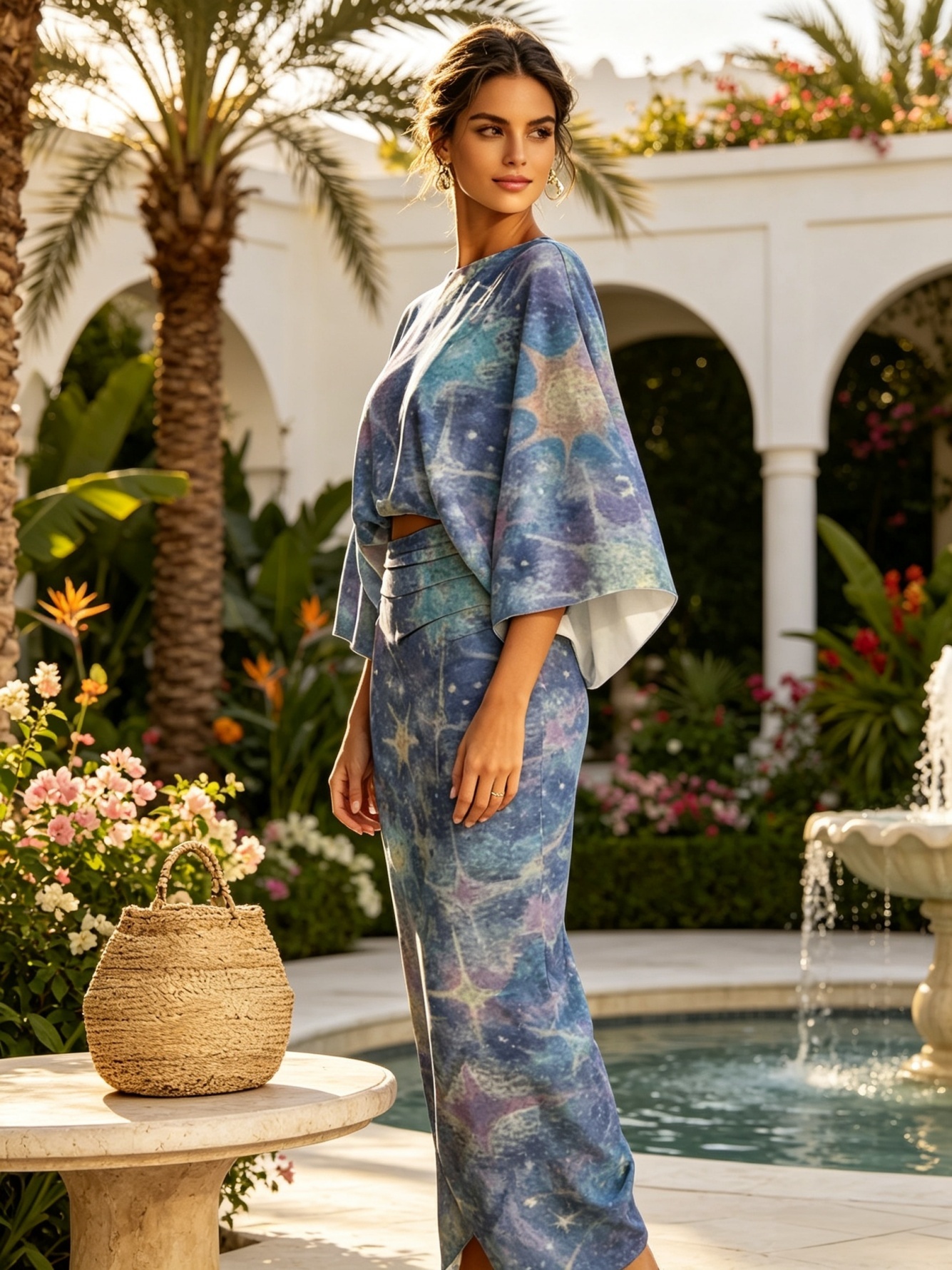 Blue Dyed Bandeau and Wide Leg Set