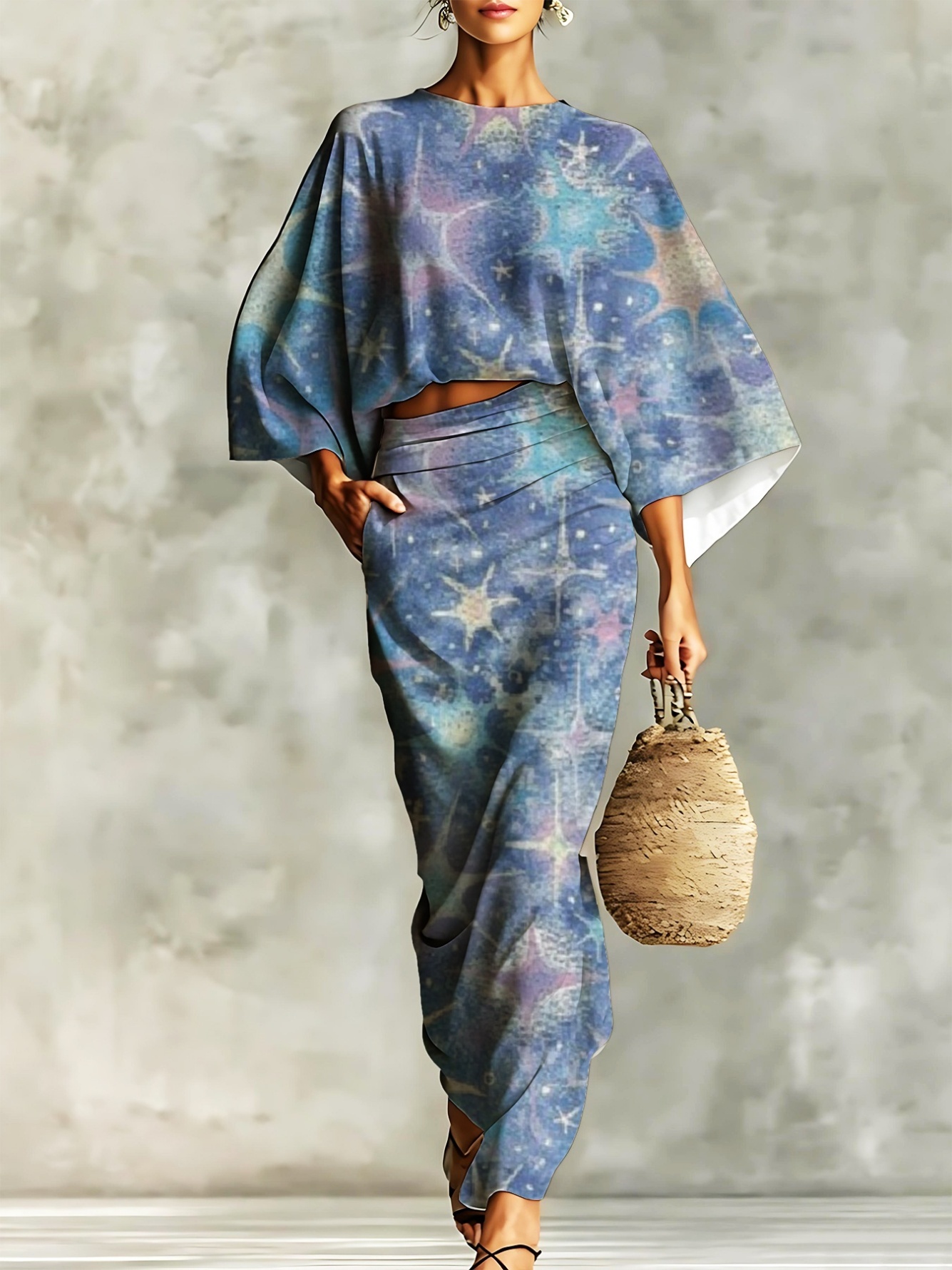 Blue Dyed Bandeau and Wide Leg Set