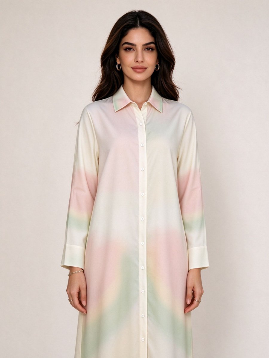 Gradient Print Shirt Maxi Dress