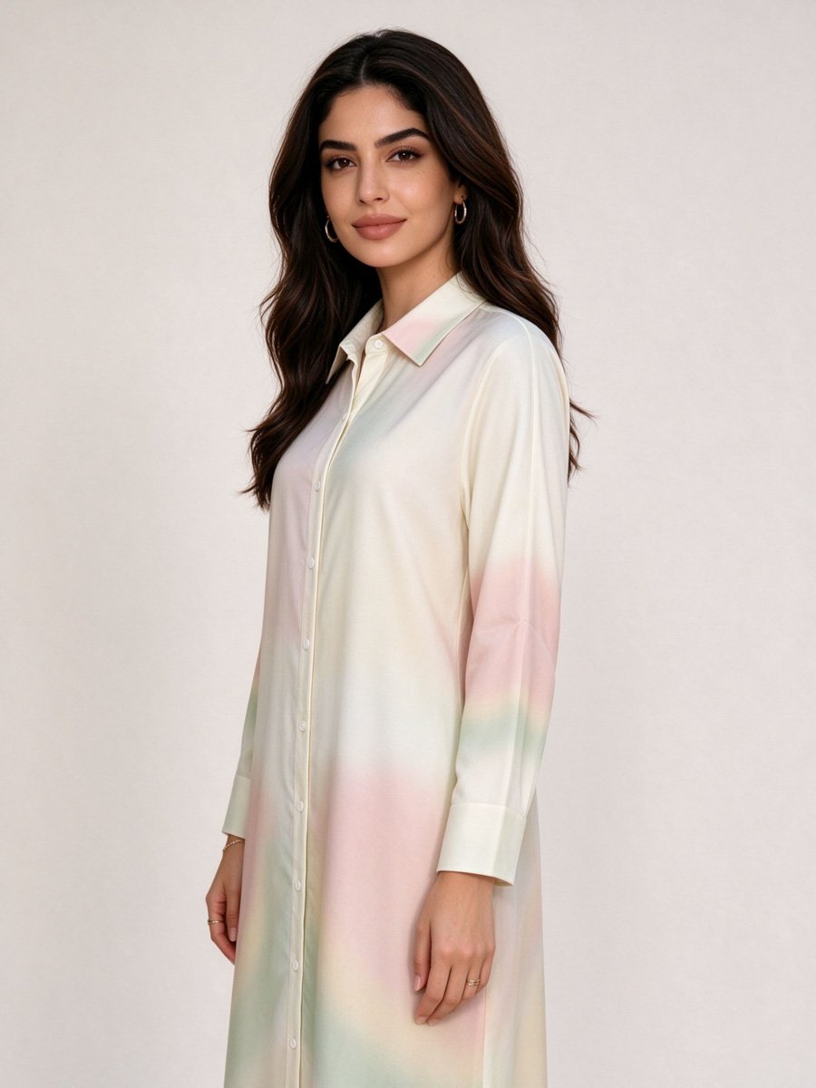 Gradient Print Shirt Maxi Dress