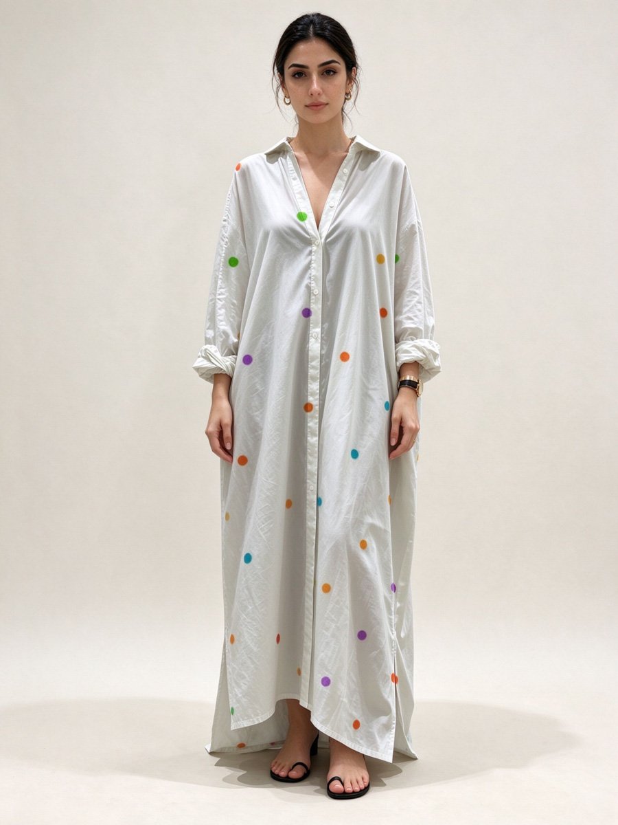 White Polka Dot Maxi Shift Dress