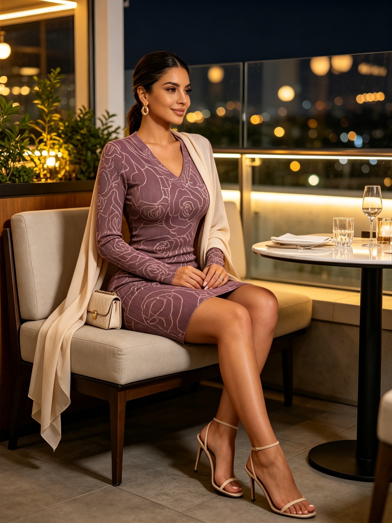 Maroon Long Sleeve A-Line Midi Dress
