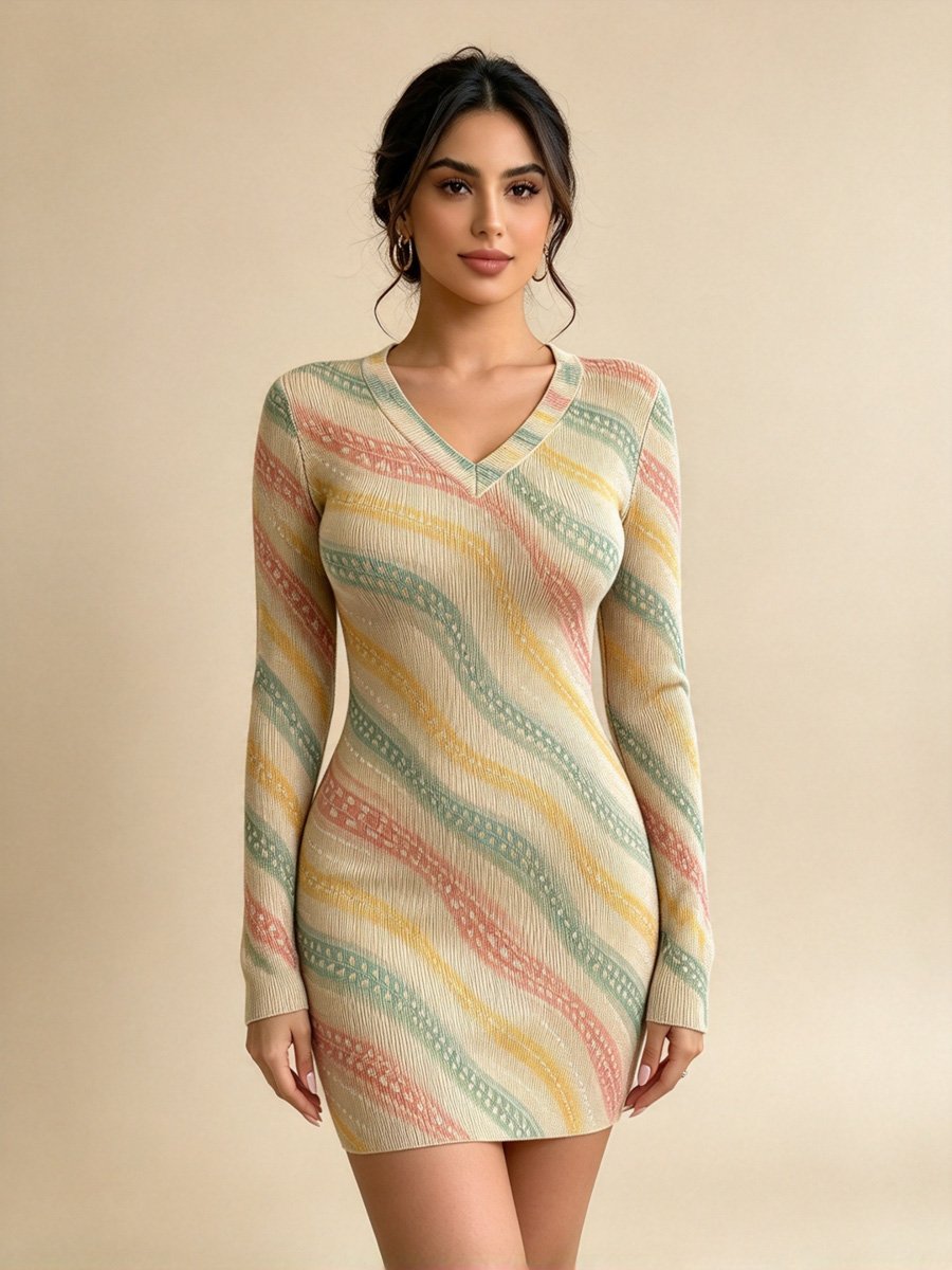 Khaki Long Sleeve Bodycon Mini Dress