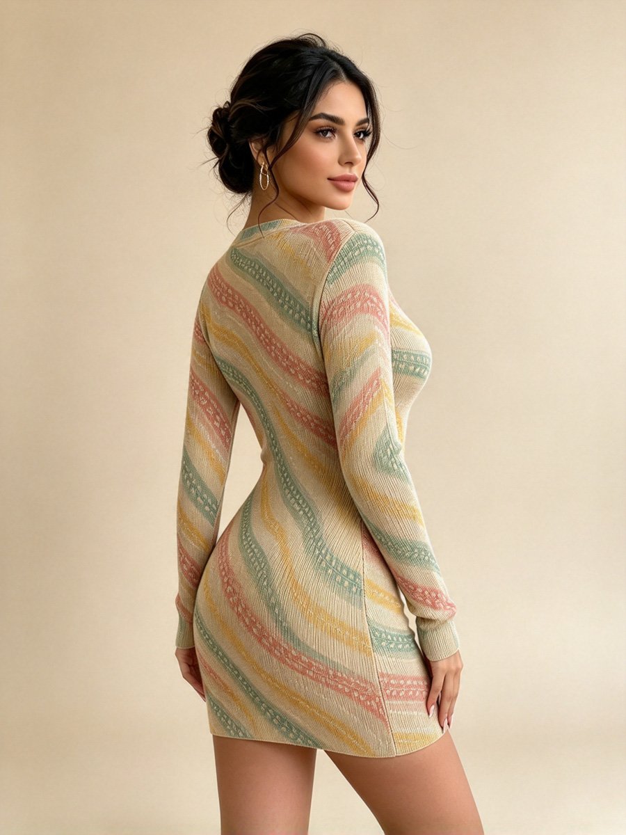 Khaki Long Sleeve Bodycon Mini Dress