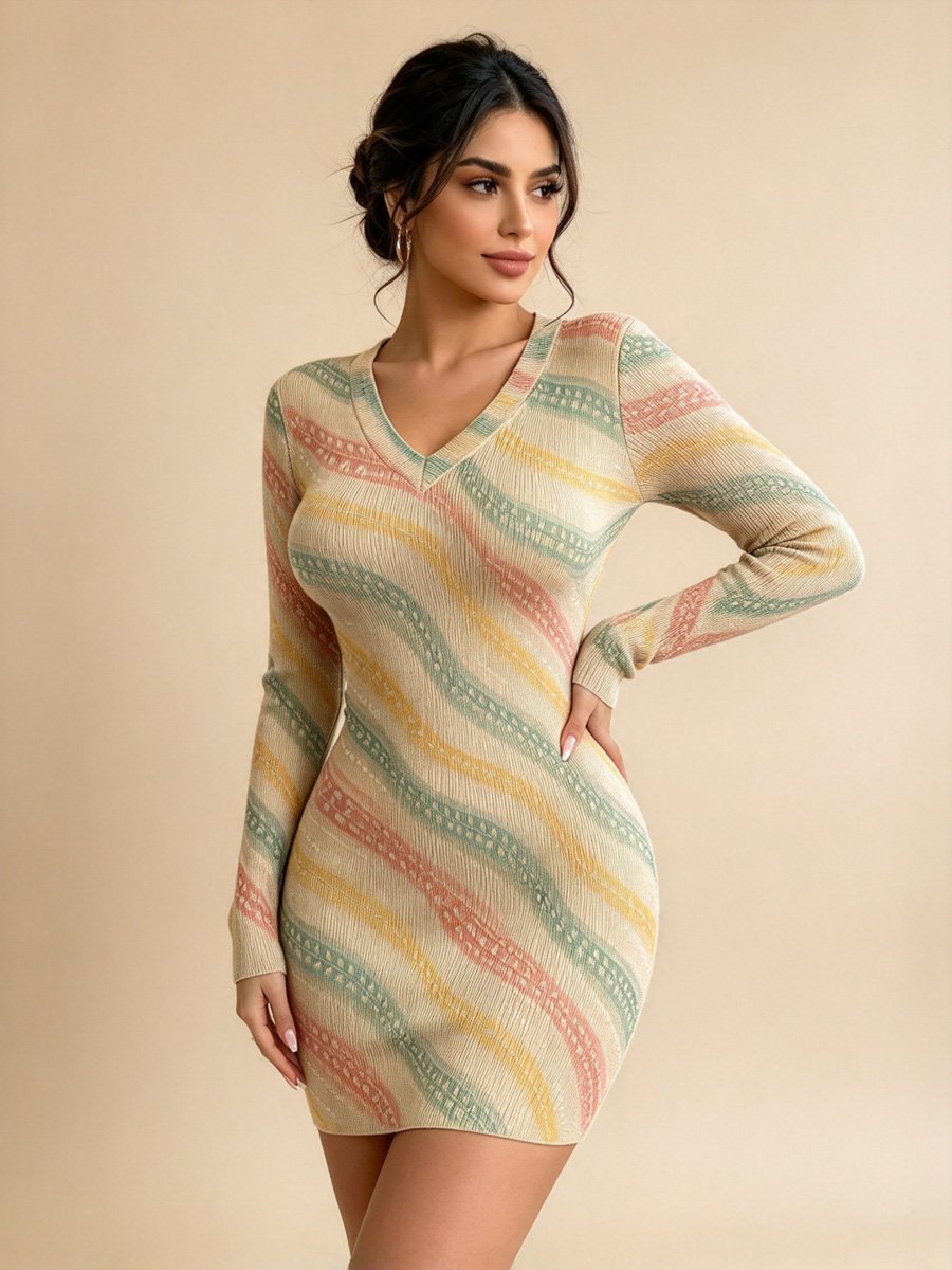 Khaki Long Sleeve Bodycon Mini Dress