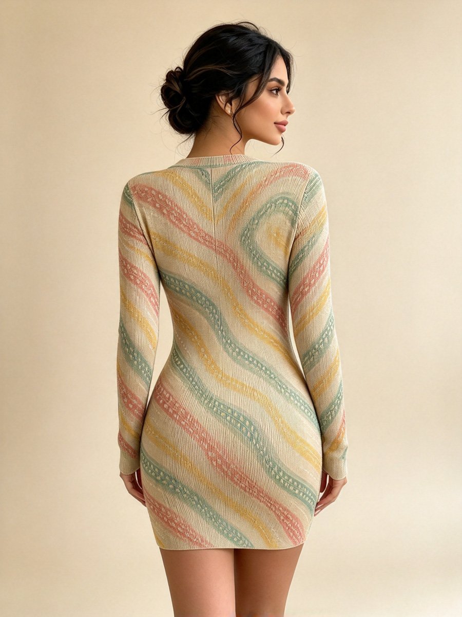 Khaki Long Sleeve Bodycon Mini Dress